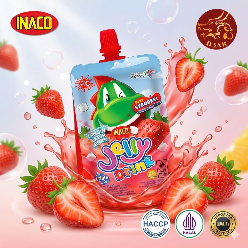 1 Gói (5 túi x 120g) INACO Jelly Drink Strawberry – Nước thạch Quả dâu tây