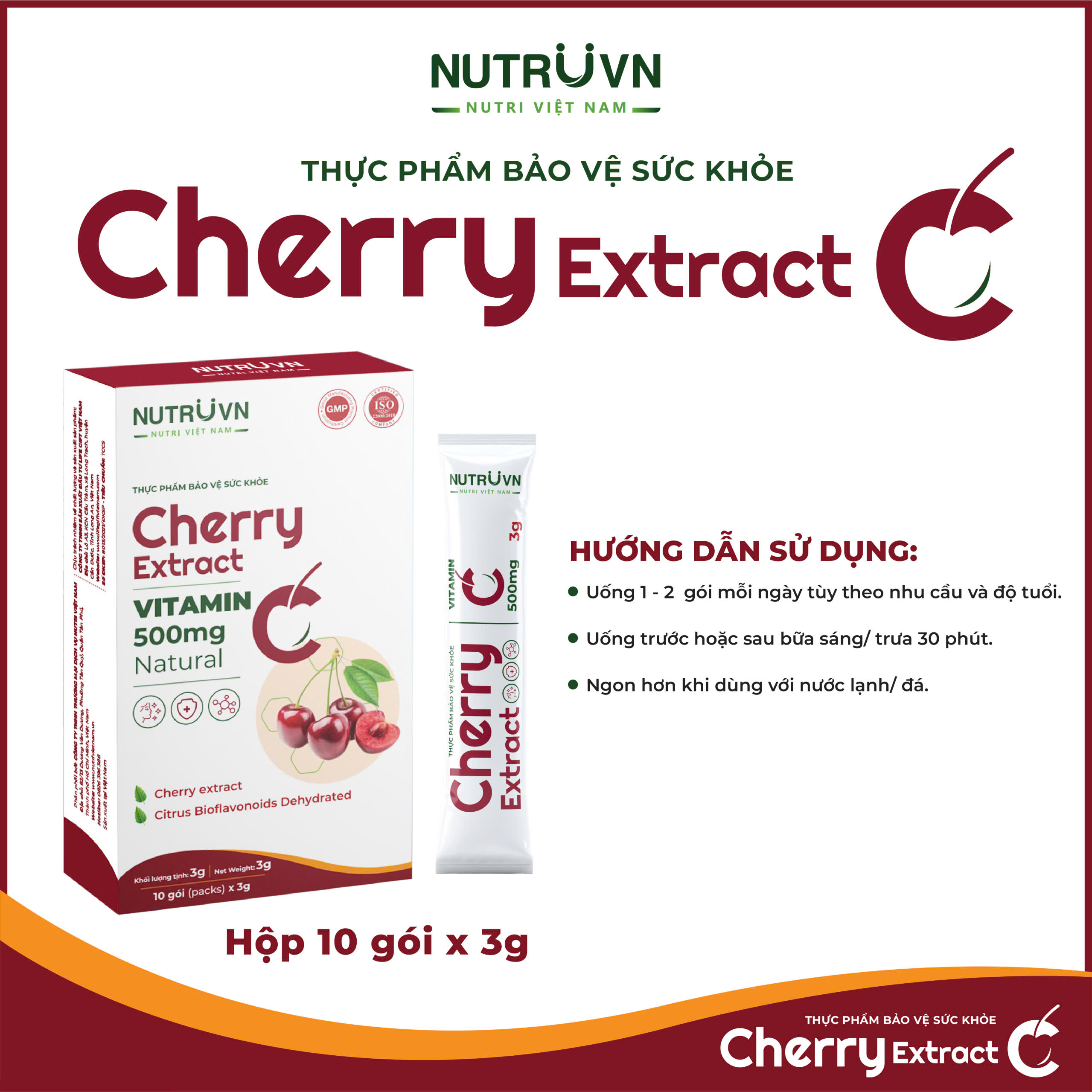 Cherry Extract bổ sung vitamin C tăng cường miễn dịch (10 gói)