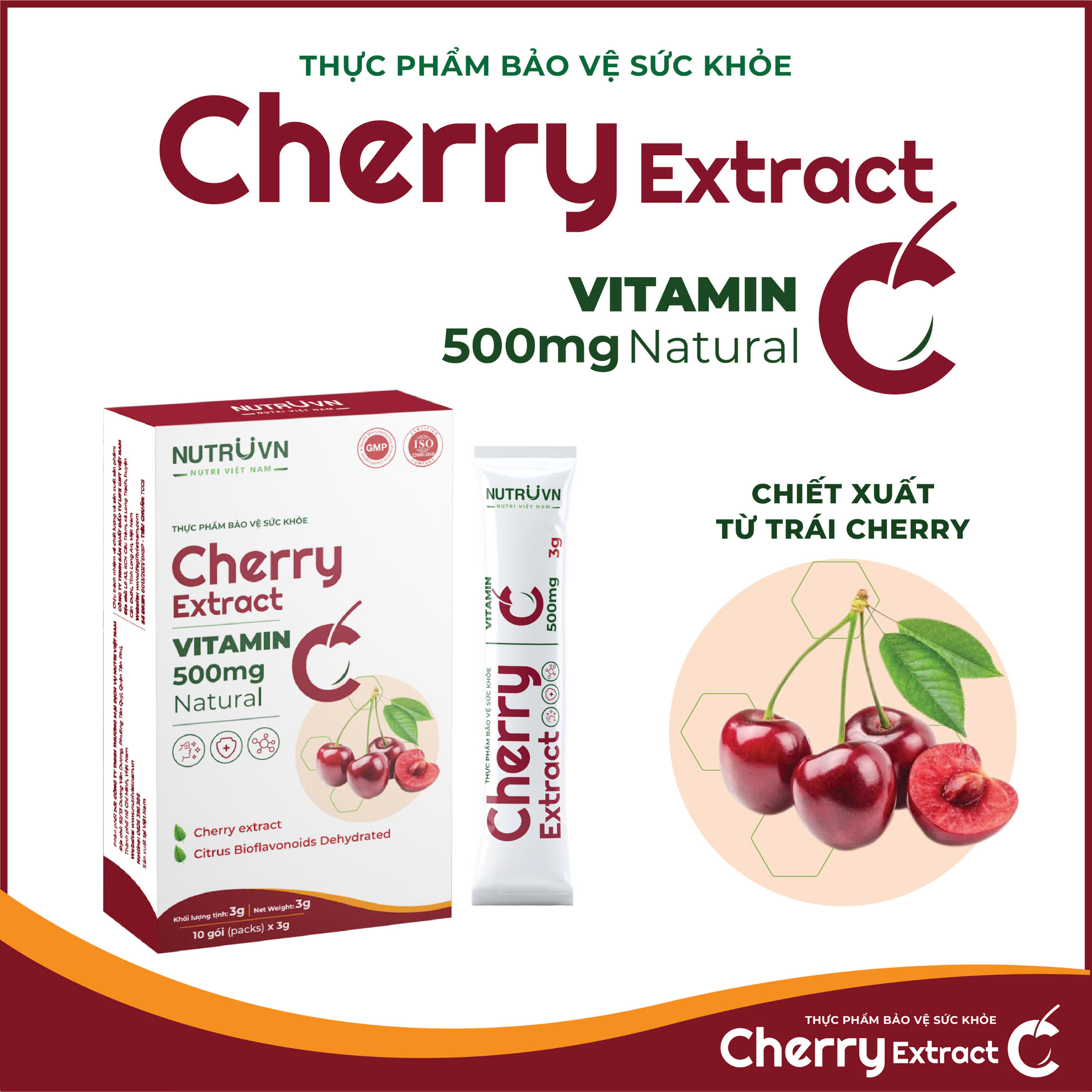 Cherry Extract bổ sung vitamin C tăng cường miễn dịch (10 gói)