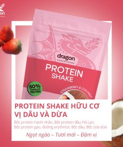 Bột protein thực vật lắc dâu sữa dừa hữu cơ Dragon Superfoods 450g