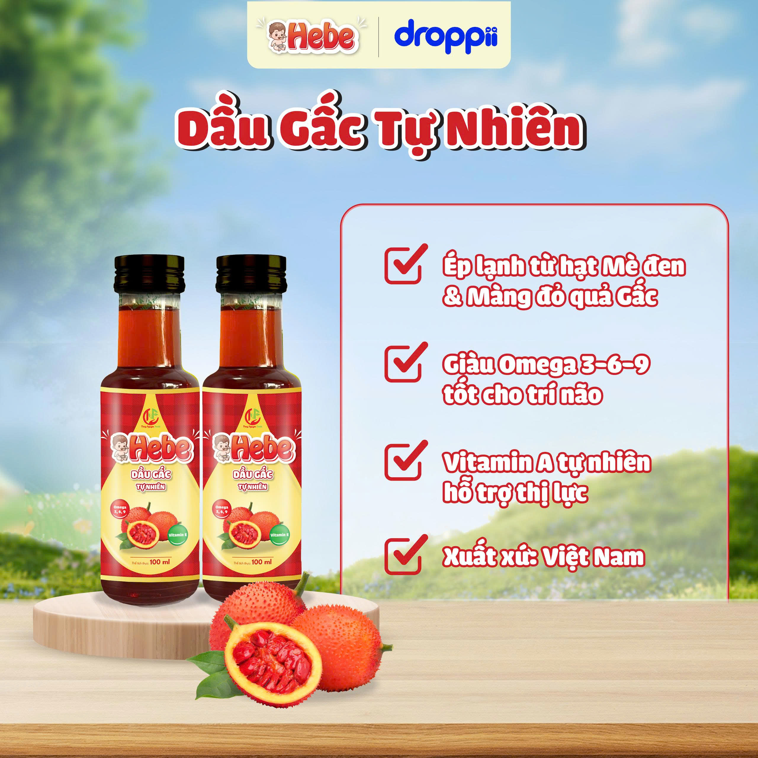 Dầu gấc tự nhiên HEBE (chai 100ml)