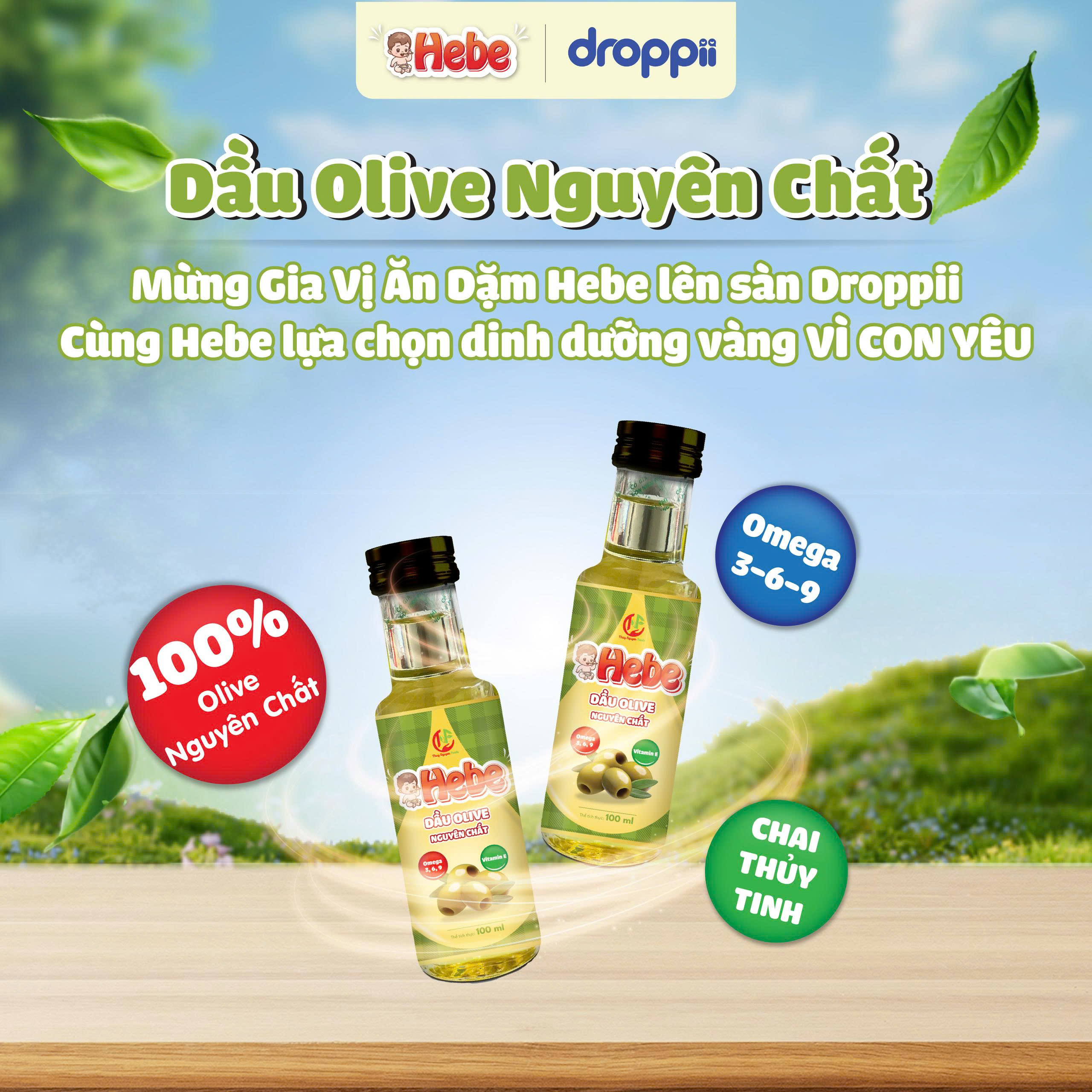 Dầu olive extra virgin HEBE nguyên chất nhập khẩu 100% từ Ý (chai 100ml)