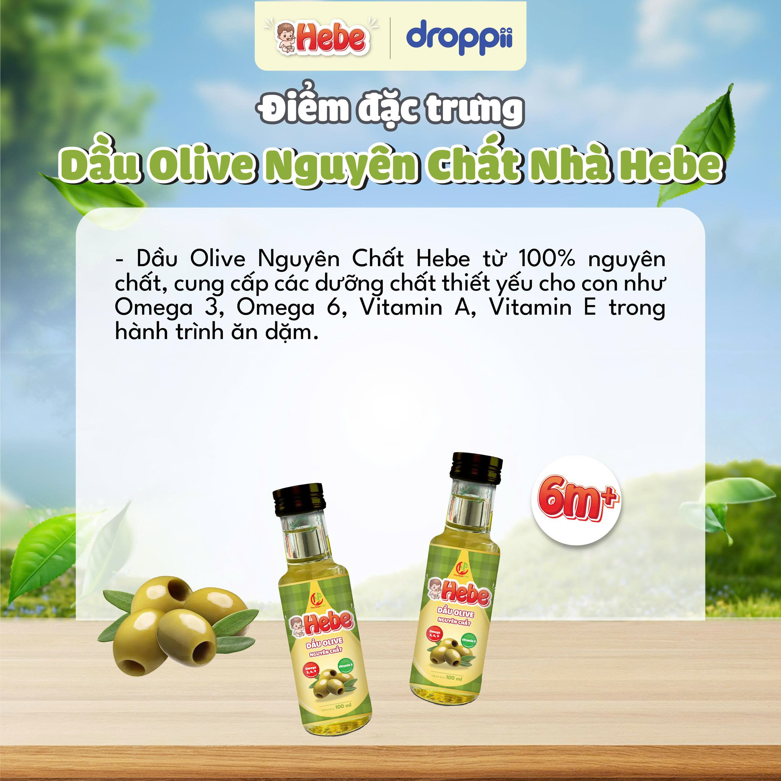 Dầu olive extra virgin HEBE nguyên chất nhập khẩu 100% từ Ý (chai 100ml)