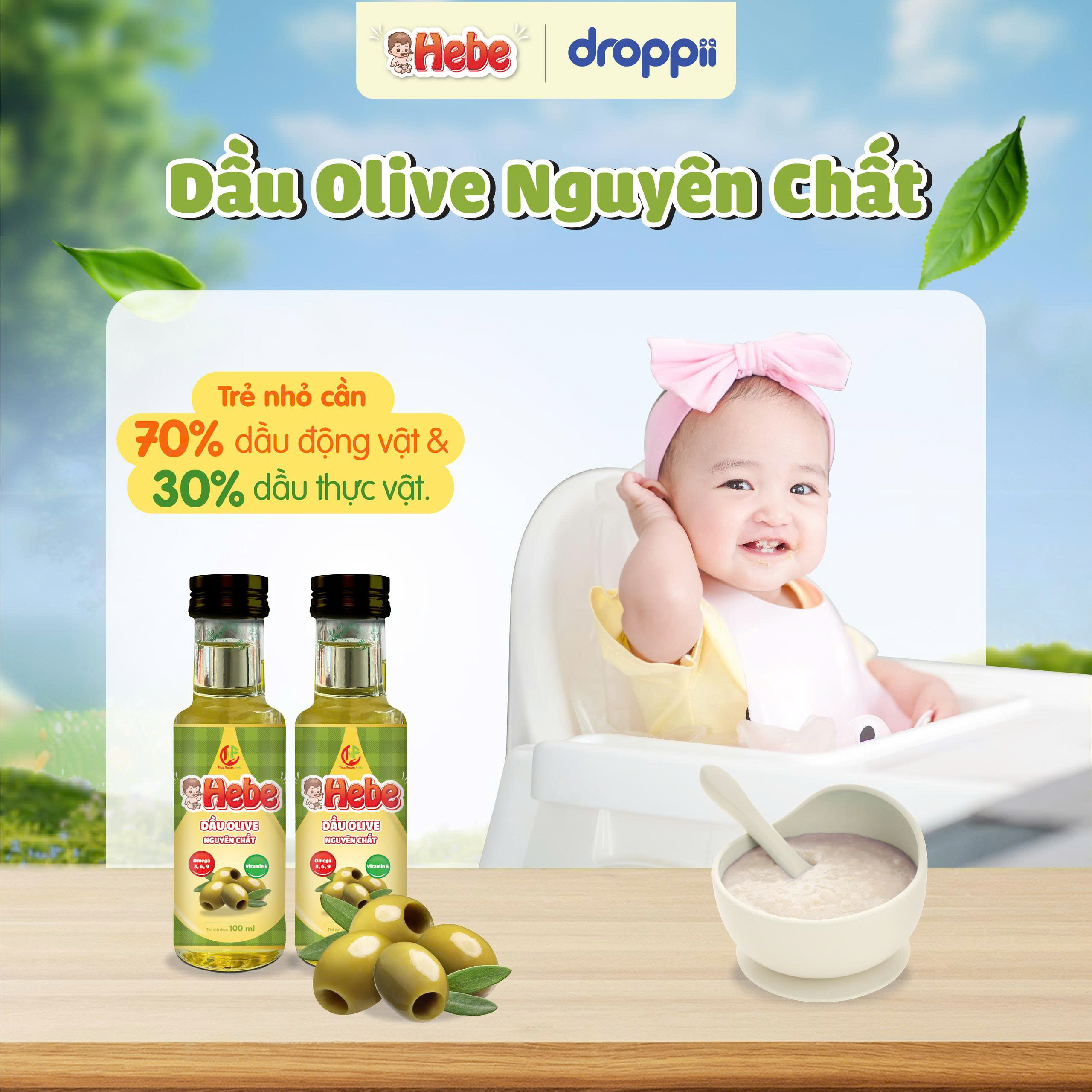 Dầu olive extra virgin HEBE nguyên chất nhập khẩu 100% từ Ý (chai 100ml)