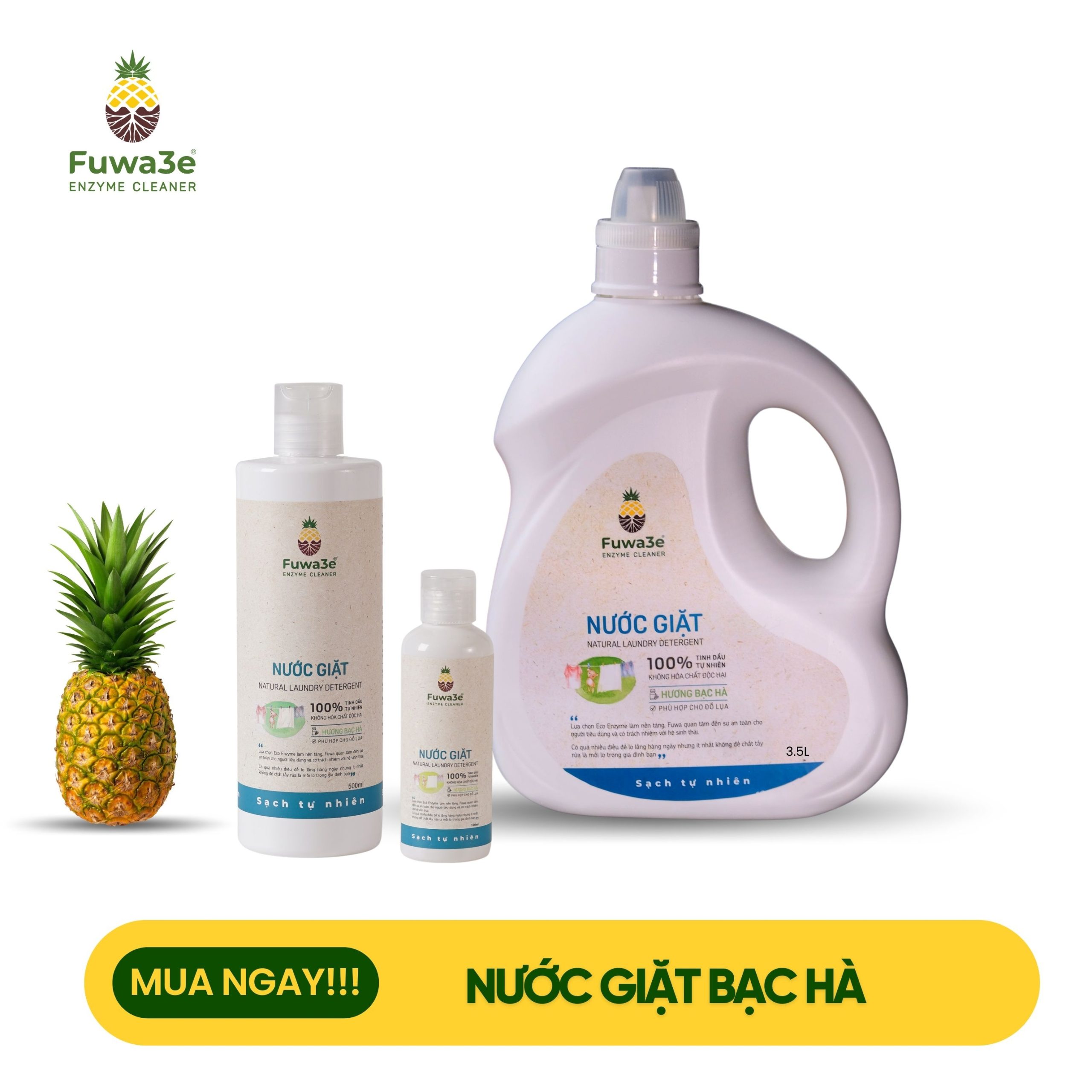 Nước giặt hương bạc hà Fuwa3e 90% enzyme dứa 500ml