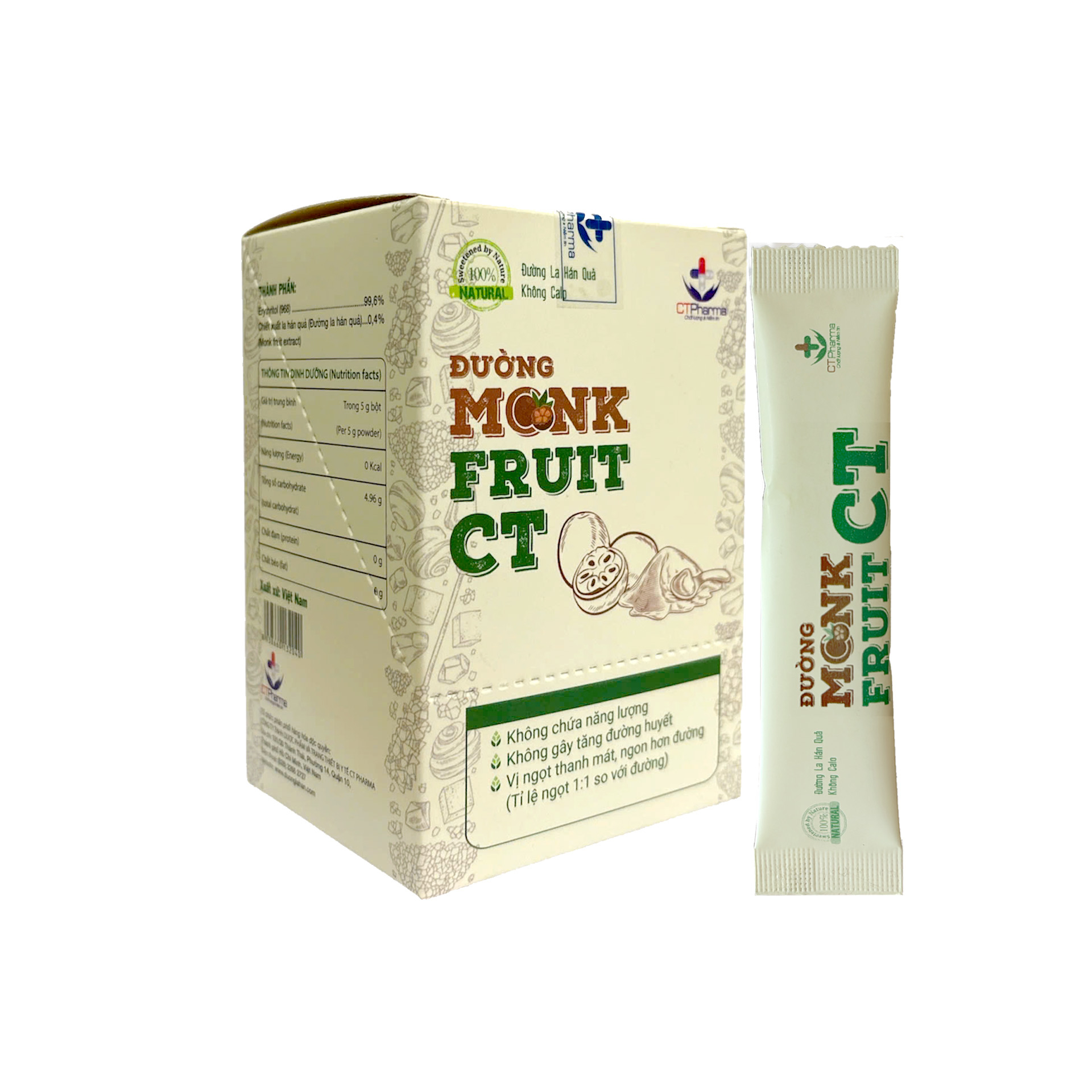 Đường ăn kiêng Monk Fruit CT (Hộp 20 gói x 5g)