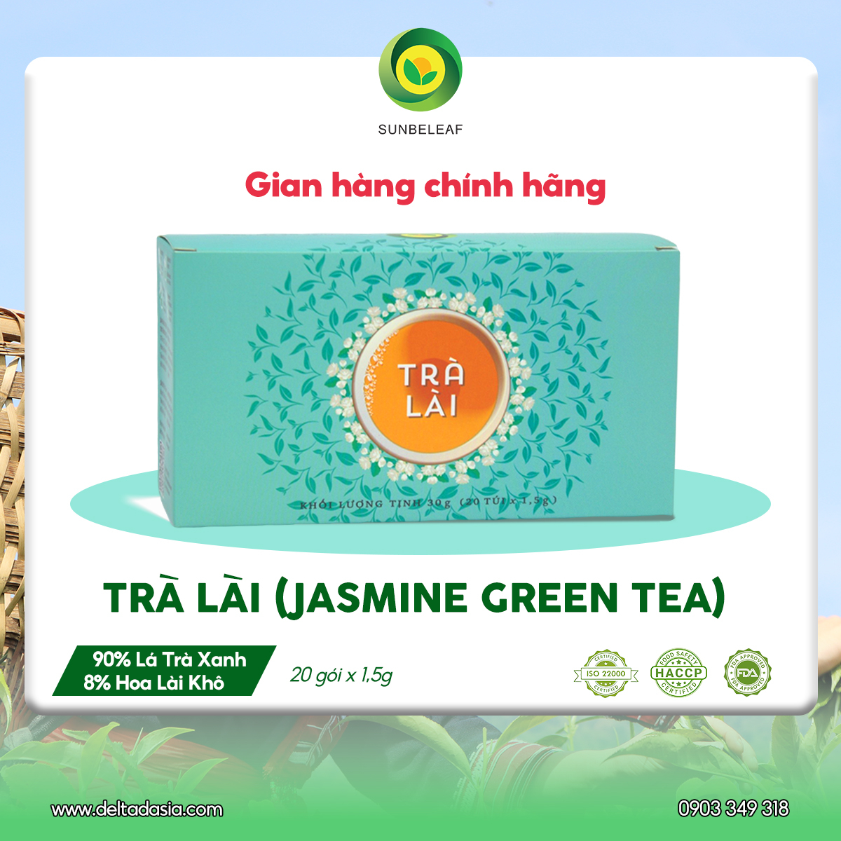 Trà Lài Sunbeleaf – Hương Thơm Dịu Nhẹ, Mang Lại Cảm Giác Thư Thái Mỗi Ngày – Hộp 20 Gói Túi Lọc