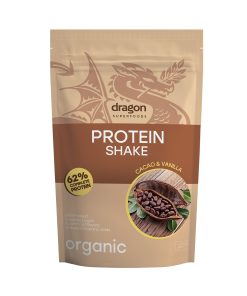 Bột protein thực vật lắc cacao vanilla hữu cơ Dragon Superfoods 500g