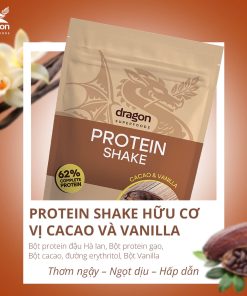 Bột protein thực vật lắc cacao vanilla hữu cơ Dragon Superfoods 500g