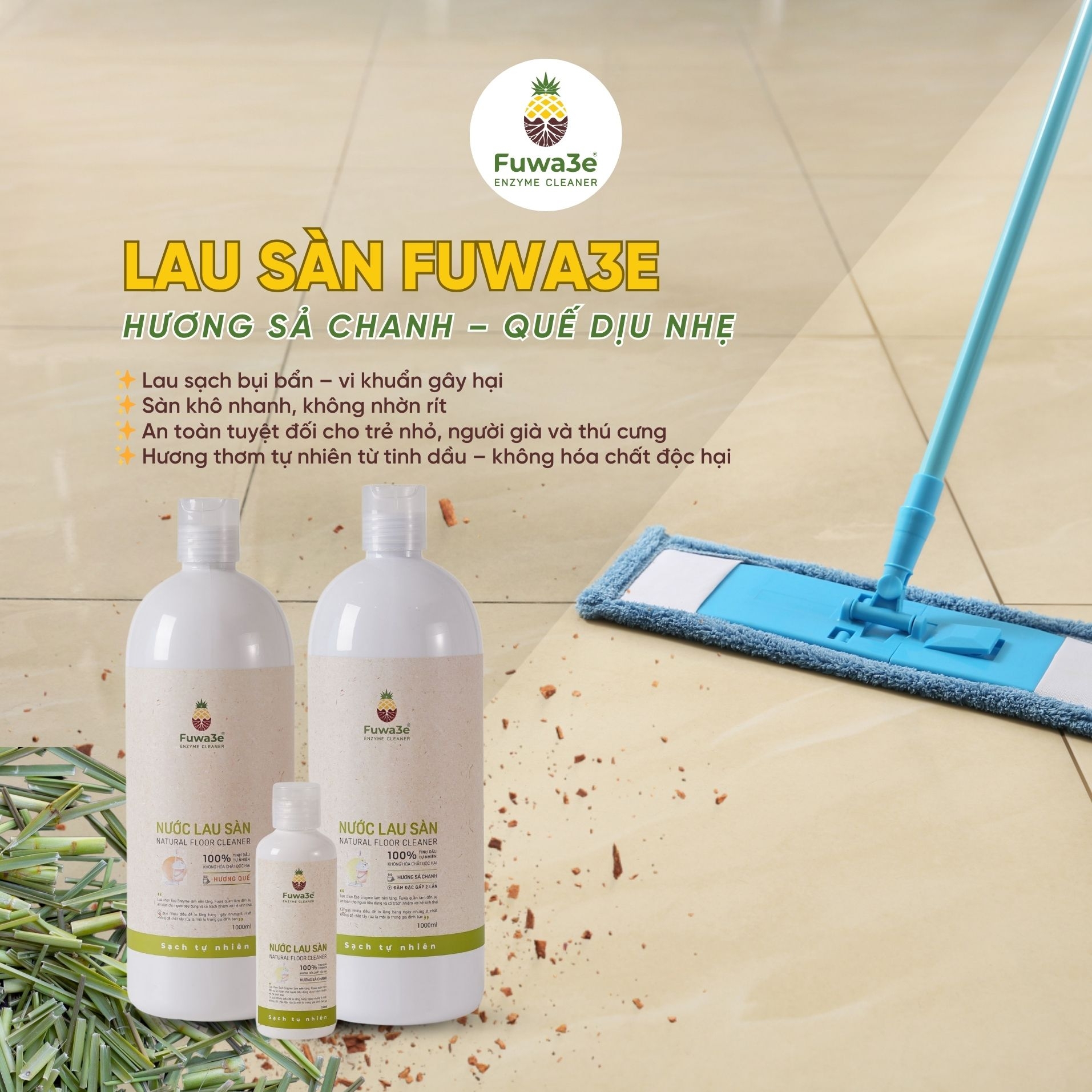 Nước lau sàn tinh dầu Quế FUWA3E 1L