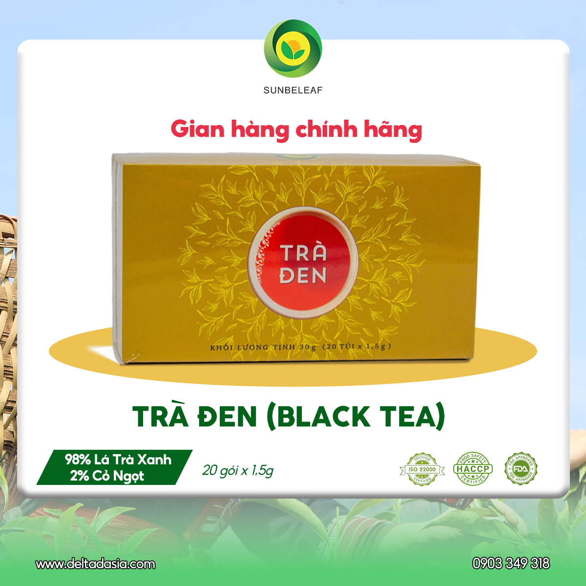 Trà Đen (Hồng Trà) Sunbeleaf – Mang Lại Cảm Giác Tỉnh Táo, Sảng Khoái Mỗi Ngày – Hộp 20 Gói