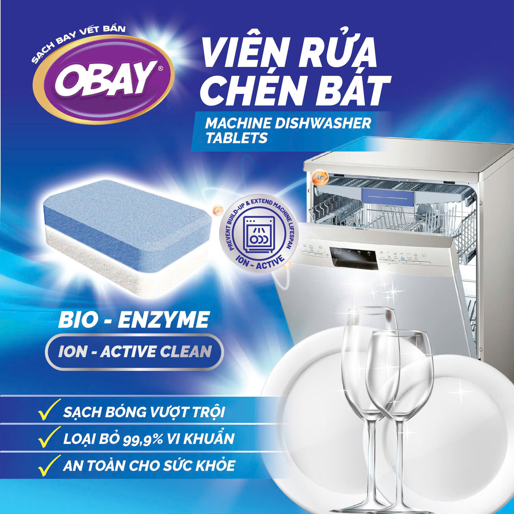 Viên rửa chén OBAY không mùi 500gram – Hộp 25 viên (dùng cho máy rửa bát)