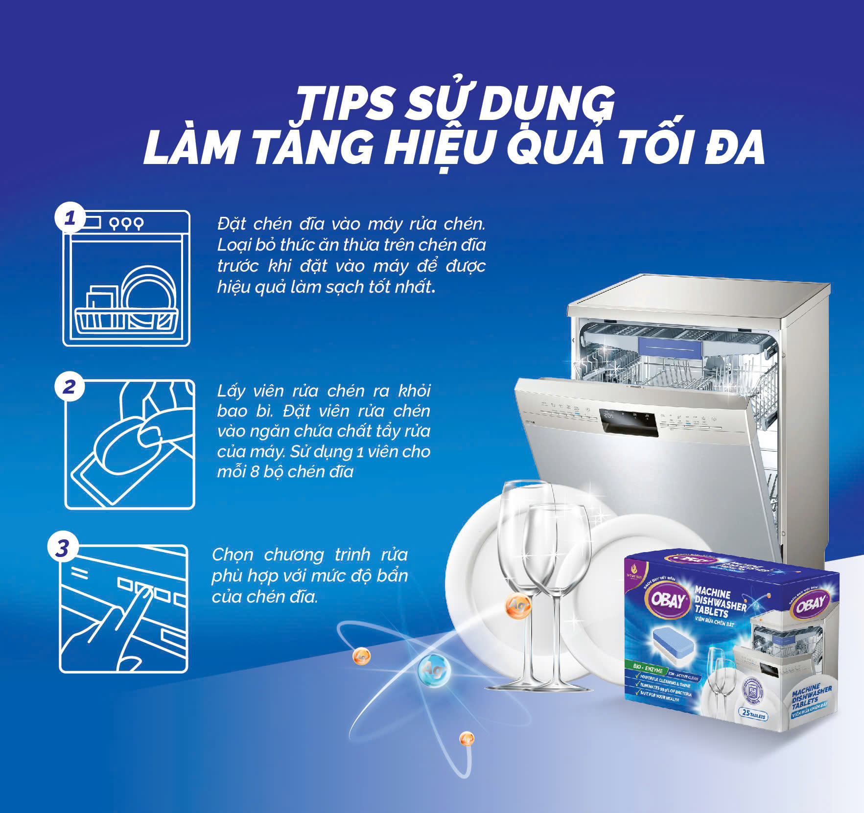 Viên rửa chén OBAY không mùi 500gram – Hộp 25 viên (dùng cho máy rửa bát)