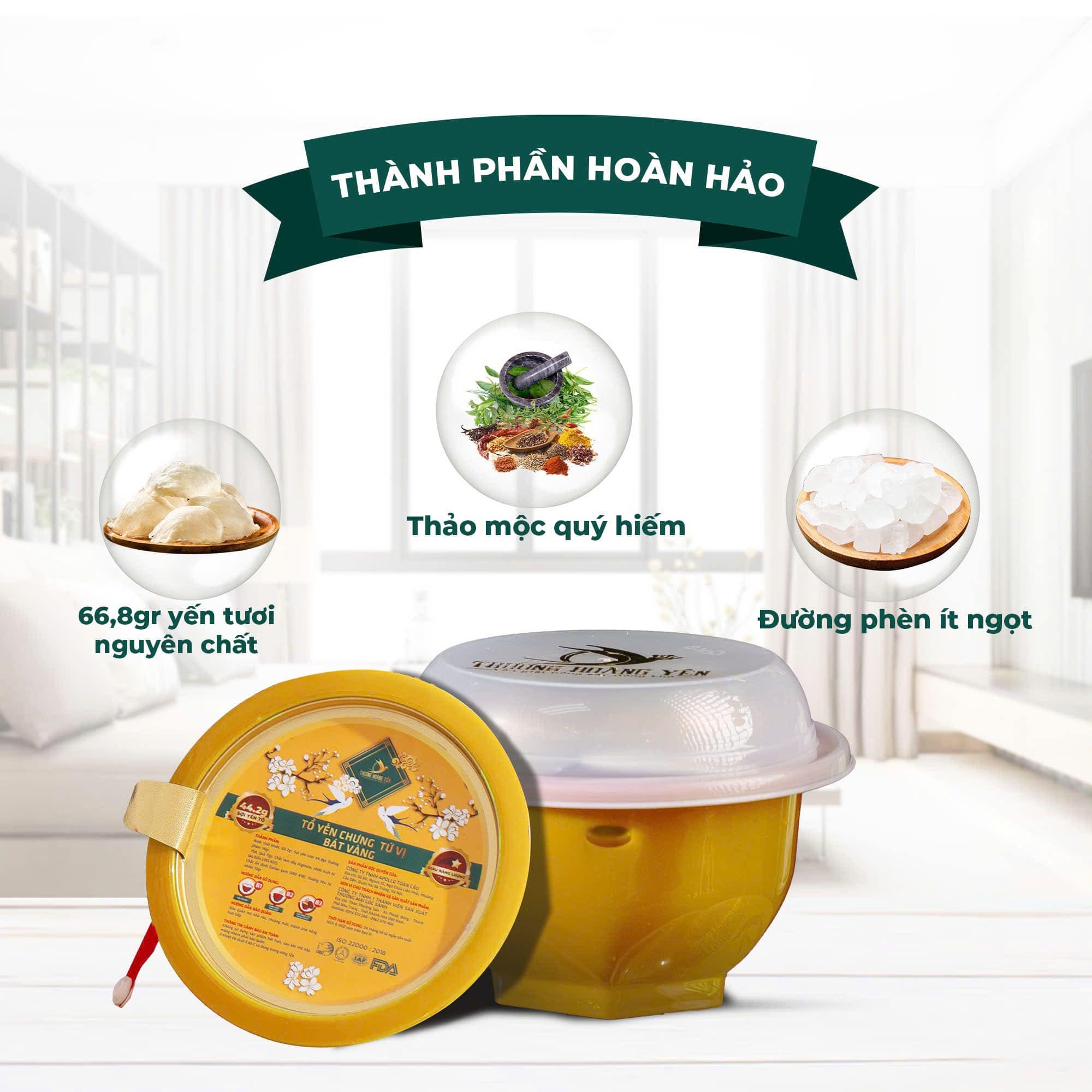 Tổ yến chưng TỰ SÔI Bát vàng các vị THƯỢNG HOÀNG YẾN 140gr