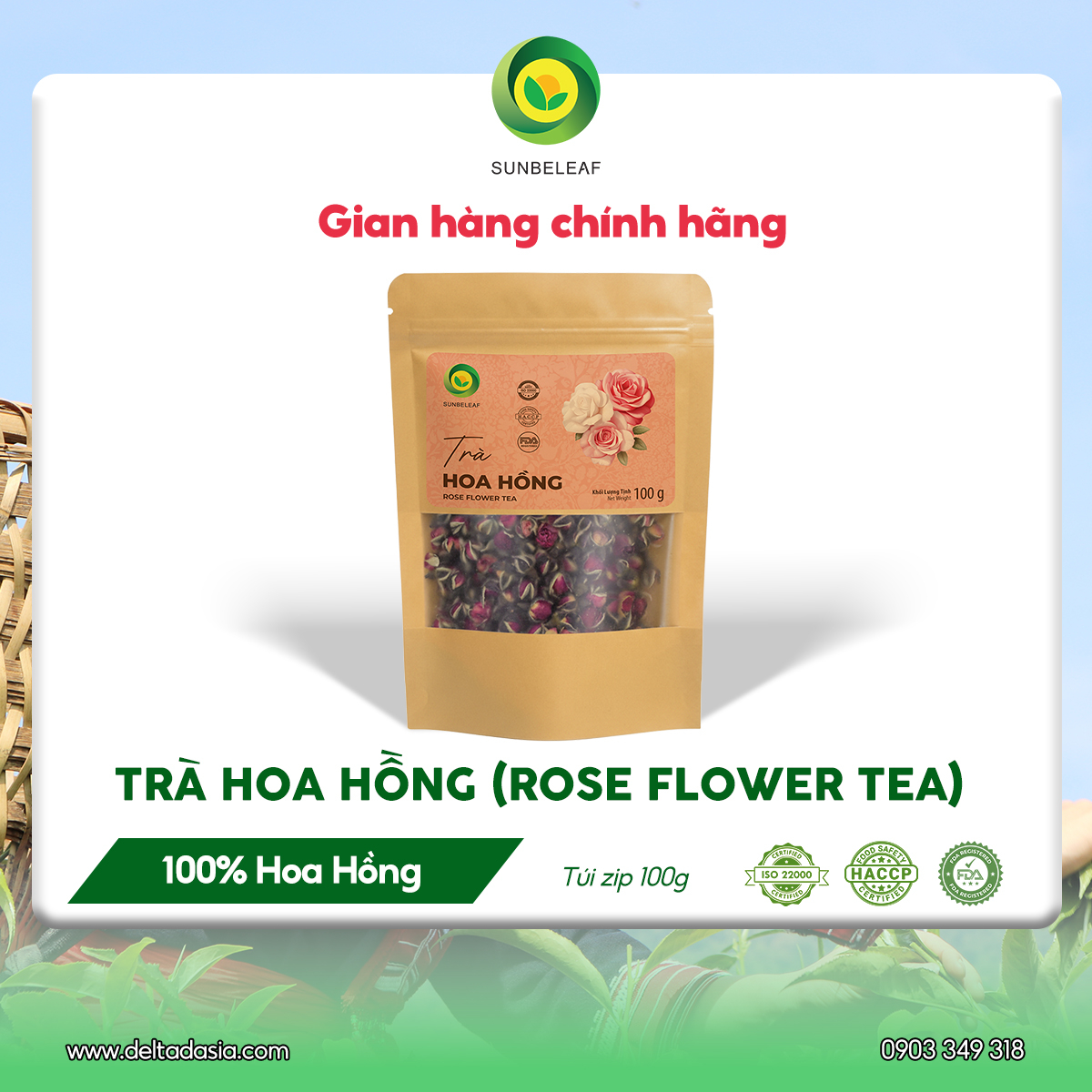 Trà Hoa Hồng Sunbeleaf – Thức Uống Thảo Mộc Dịu Nhẹ Cho Phái Đẹp – Túi 100g