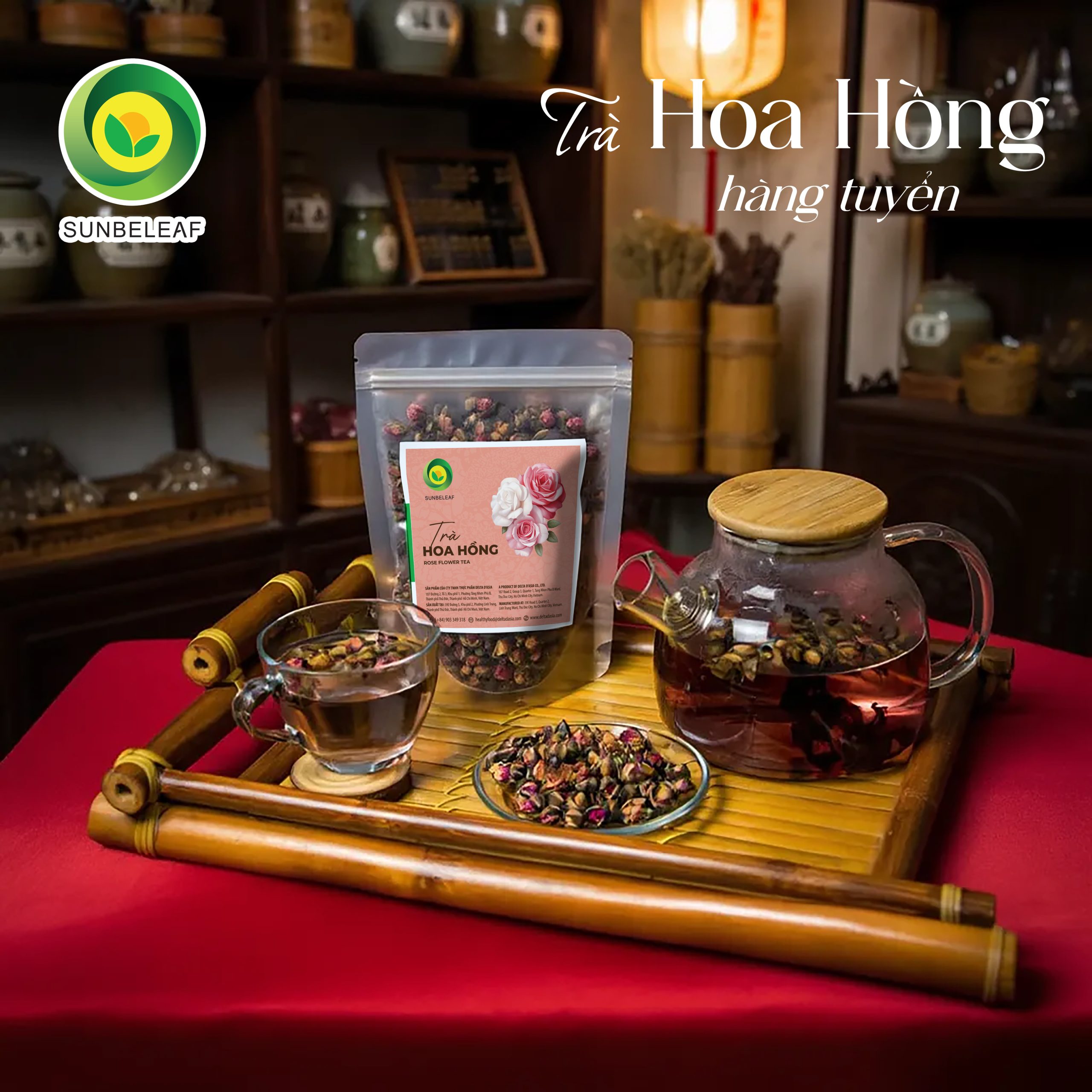 Trà Hoa Hồng Sunbeleaf – Thức Uống Thảo Mộc Dịu Nhẹ Cho Phái Đẹp – Túi 100g