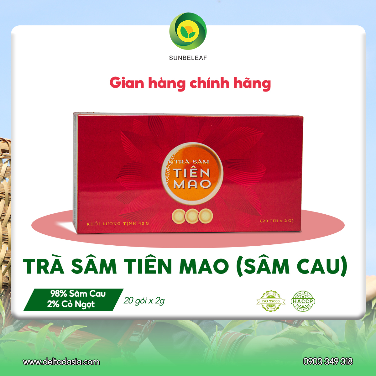 Trà Sâm Tiên Mao Sunbeleaf (Sâm Cau Đen) – Duy Trì Sinh Lực, Trà Đầy Năng Lượng – Hộp 20 Gói