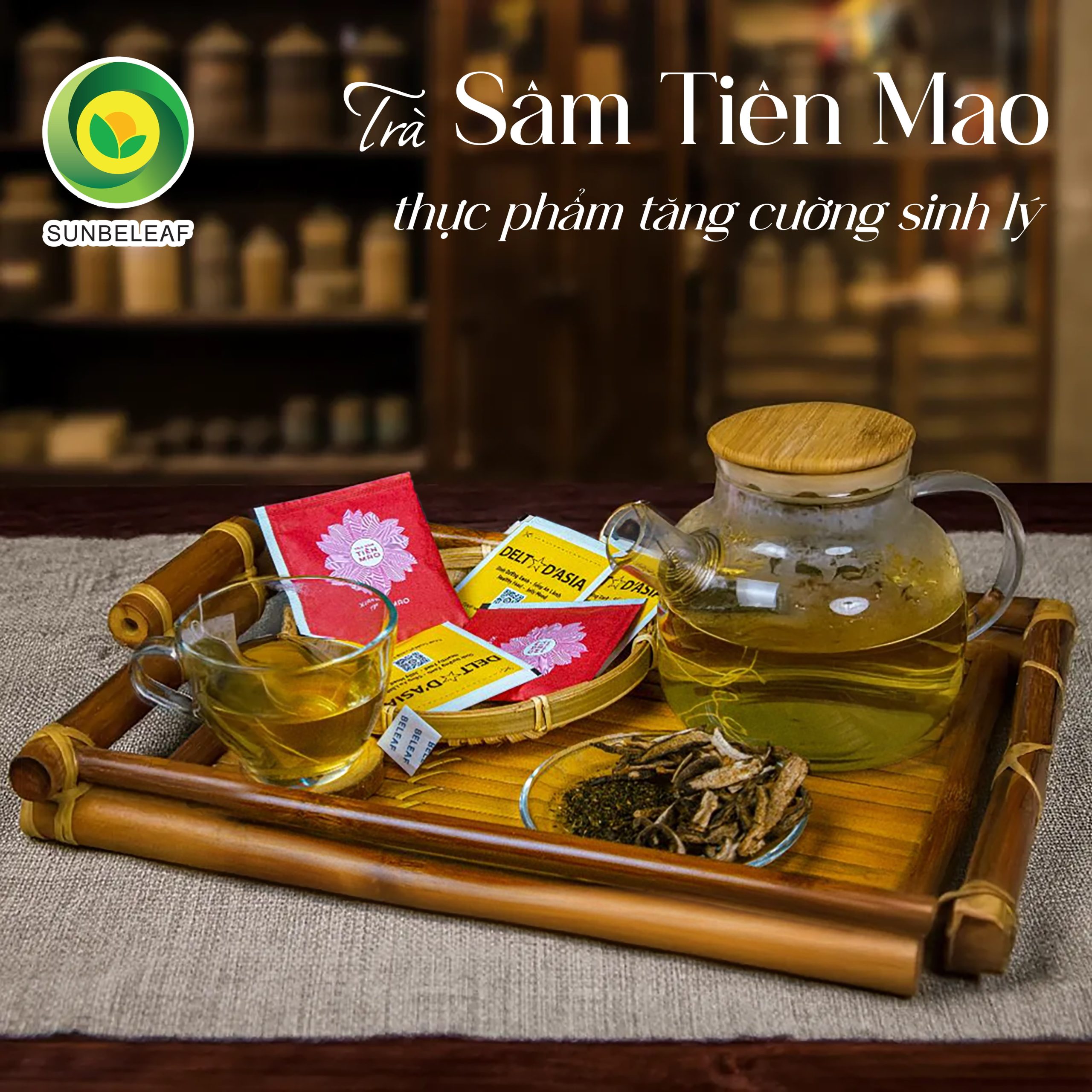 Trà Sâm Tiên Mao Sunbeleaf (Sâm Cau Đen) – Duy Trì Sinh Lực, Trà Đầy Năng Lượng – Hộp 20 Gói