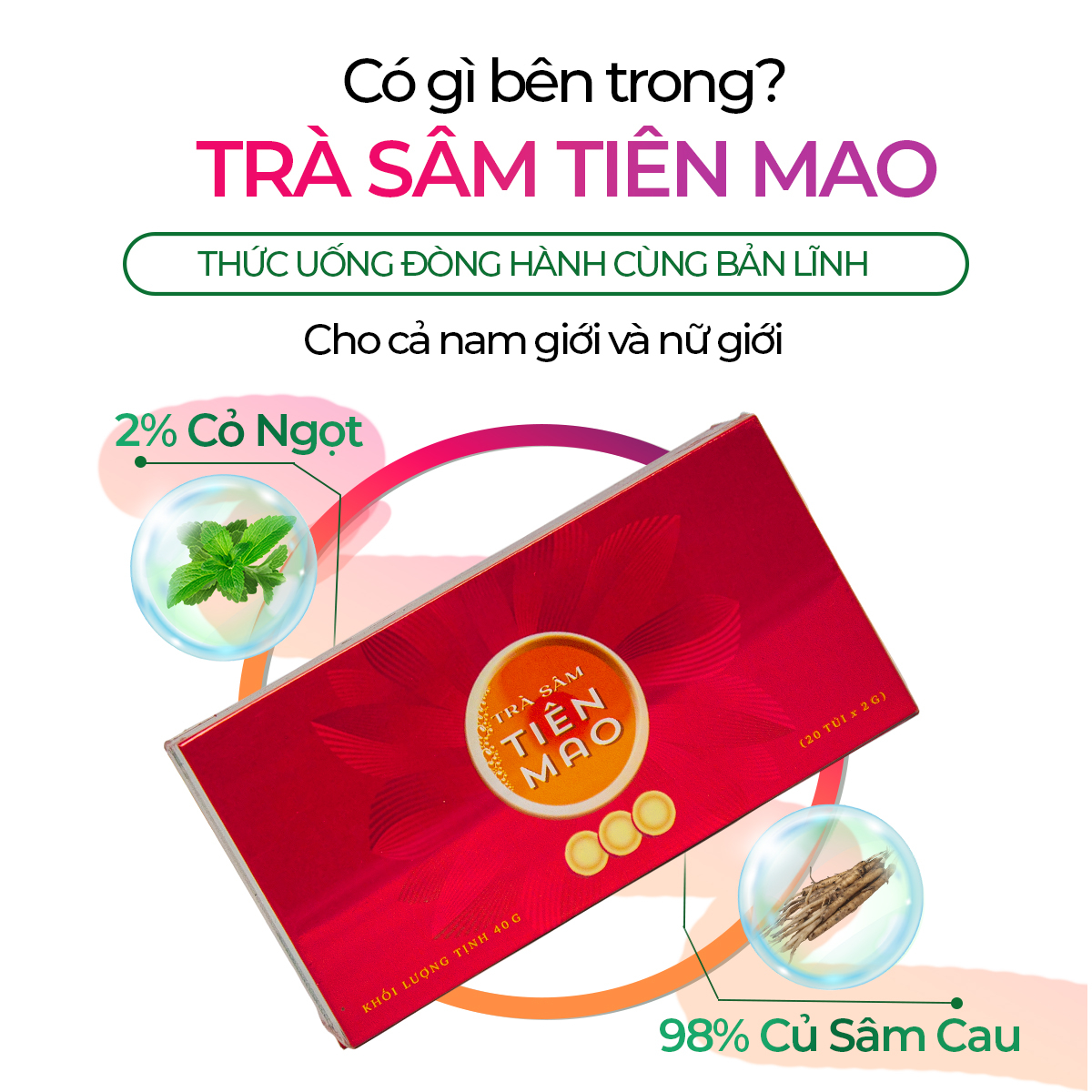 Trà Sâm Tiên Mao Sunbeleaf (Sâm Cau Đen) – Duy Trì Sinh Lực, Trà Đầy Năng Lượng – Hộp 20 Gói