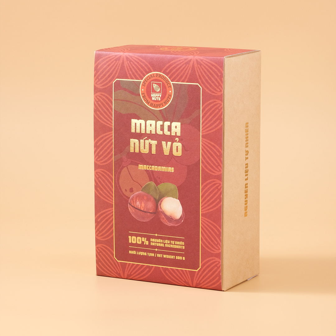 Hạt macca Úc nứt vỏ size 25/27 Happy Nuts 500gr