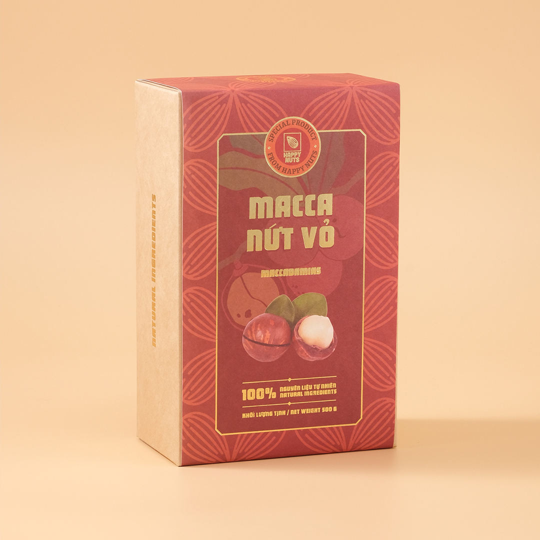Hạt macca Úc nứt vỏ size 25/27 Happy Nuts 500gr