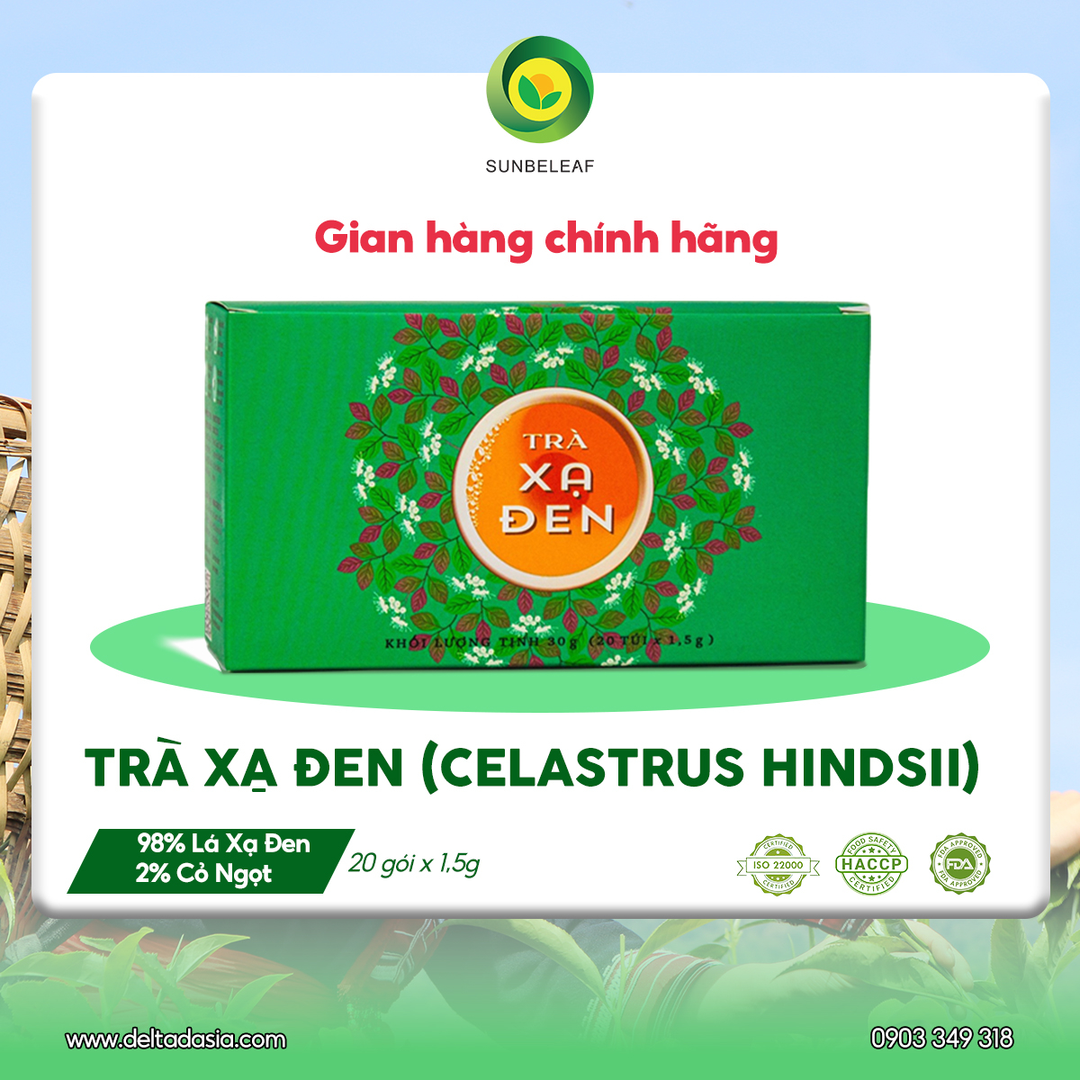 Trà Xạ Đen Hòa Bình Sunbeleaf – Dành Cho Người Chú Trọng Chăm Sóc Sức Khỏe Và Lối Sống Thanh Lọc Tự Nhiên – Hộp 20 Gói