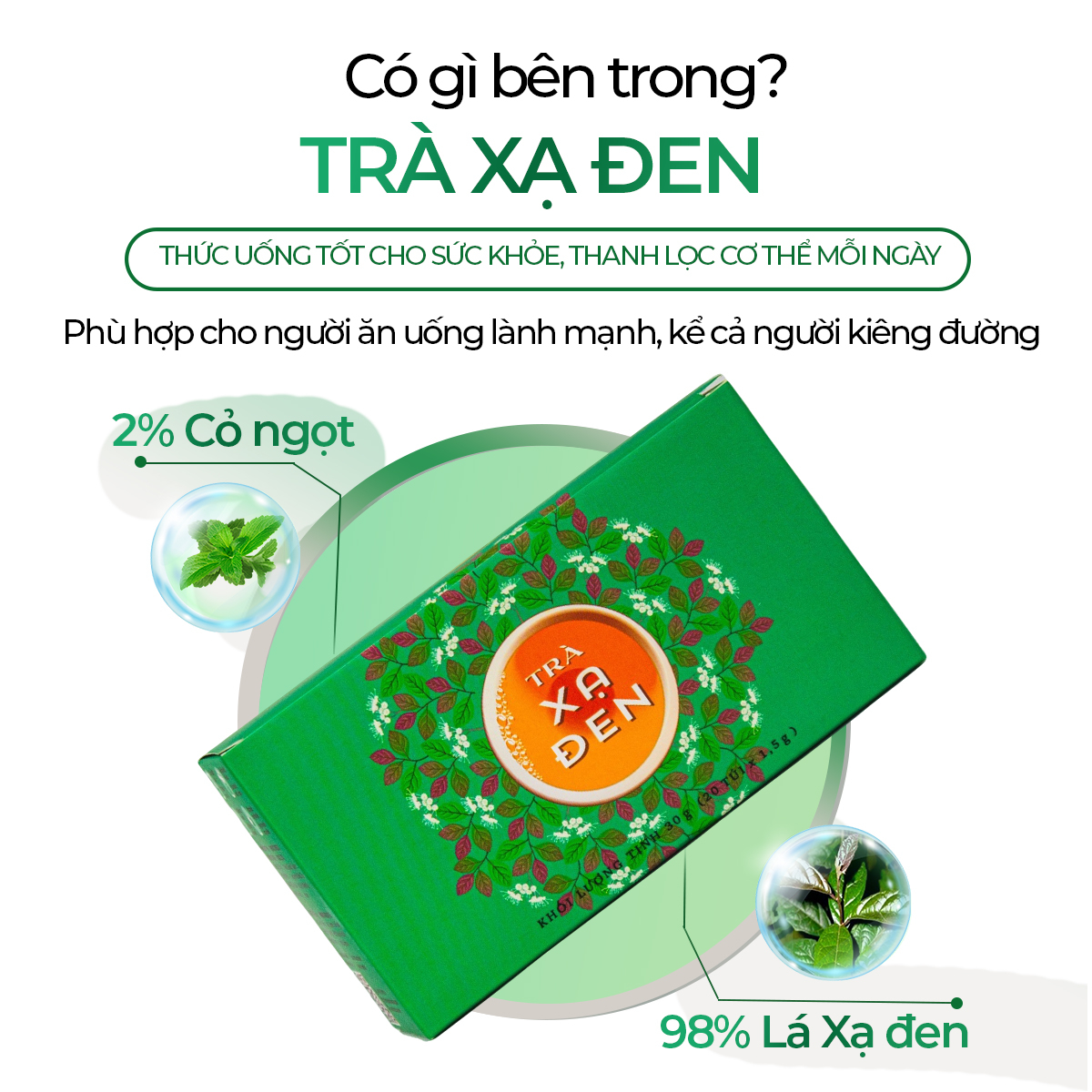 Trà Xạ Đen Hòa Bình Sunbeleaf – Dành Cho Người Chú Trọng Chăm Sóc Sức Khỏe Và Lối Sống Thanh Lọc Tự Nhiên – Hộp 20 Gói