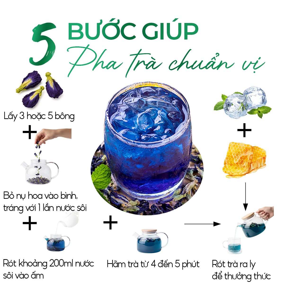 Trà Hoa Đậu Biếc Sunbeleaf – Hoa Khô Pha Trà Và Tạo Màu Thực Phẩm – Túi Zip 100g