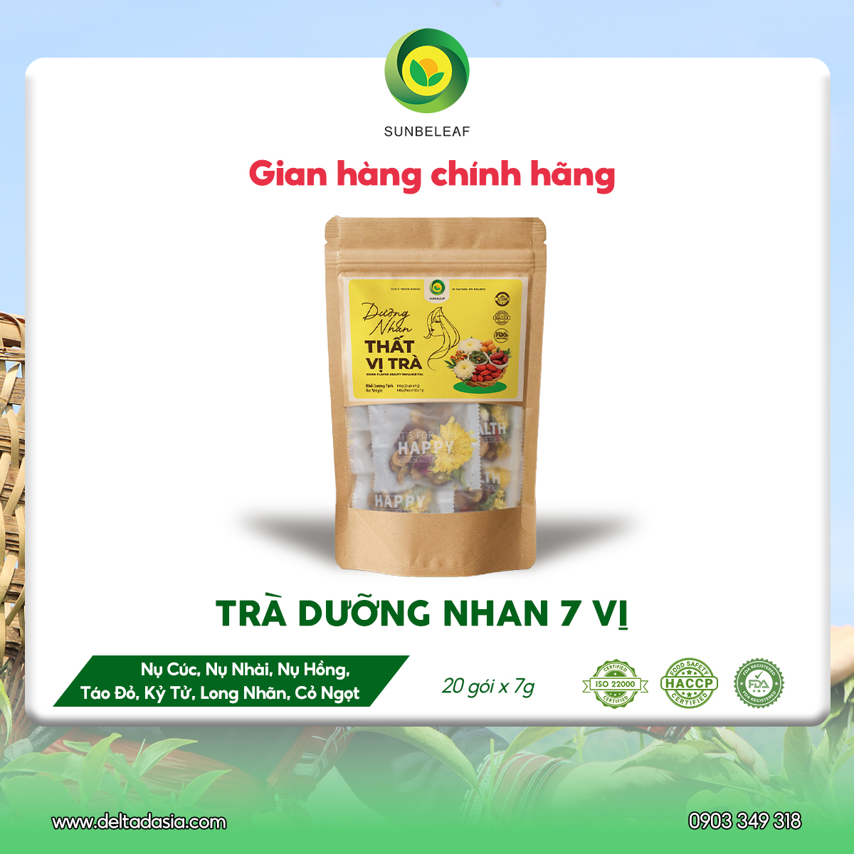 Trà Dưỡng Nhan 7 Vị Long Nhãn Sunbeleaf – Hương Vị Dịu Ngọt, Mang Lại Cảm Giác Thư Thái, Tươi Mới Mỗi Ngày – Túi Zip 20 Gói