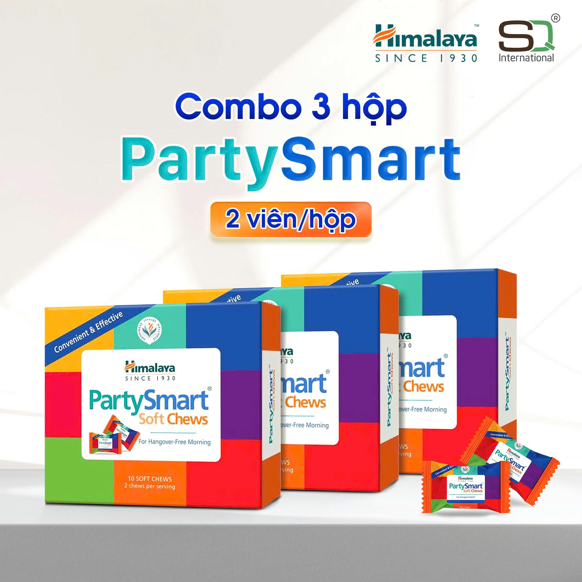 Combo 3 hộp 2 viên Kẹo giải rượu Party Smart hỗ trợ giảm buồn nôn, khó chịu sau tiệc tùng