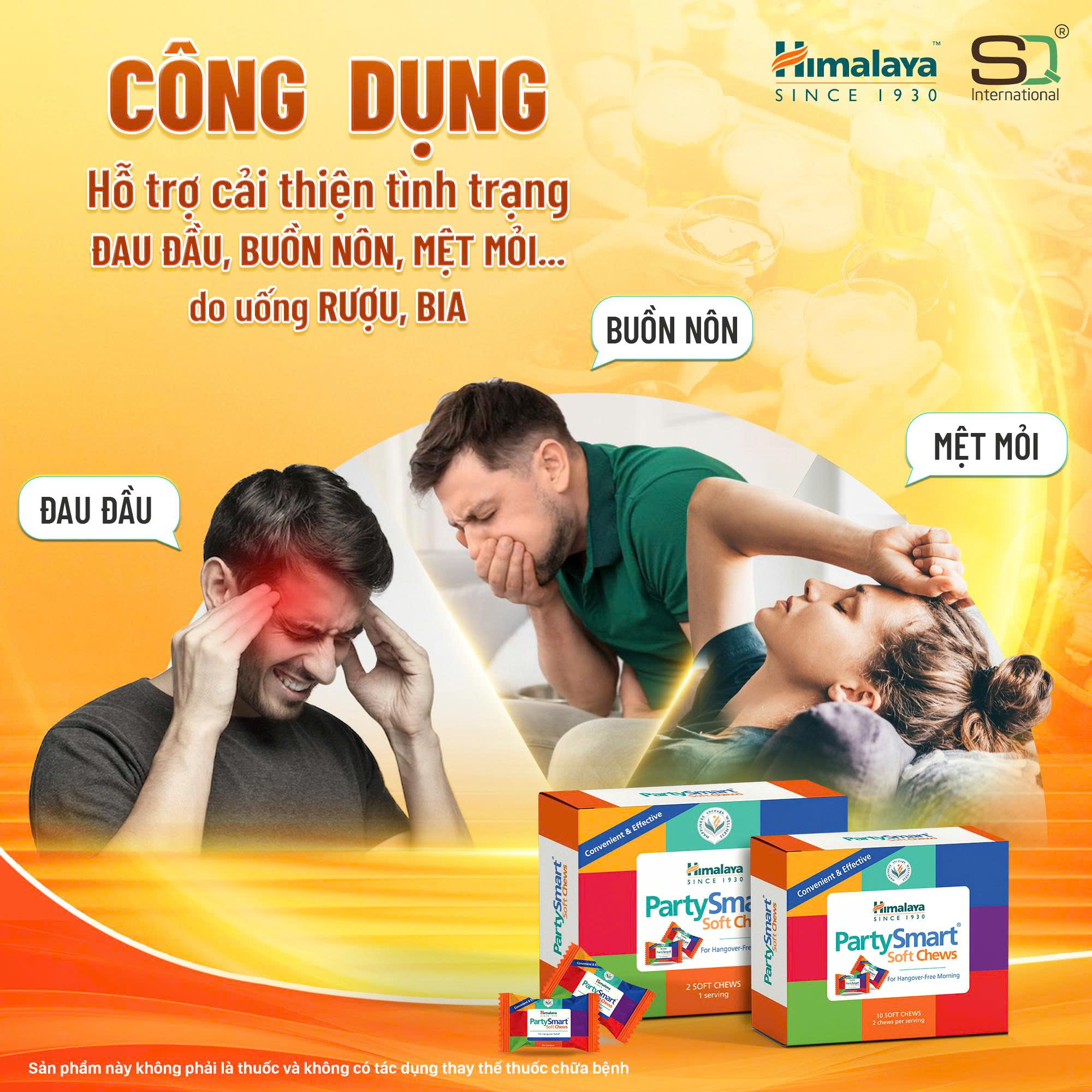 Combo 3 hộp 2 viên Kẹo giải rượu Party Smart hỗ trợ giảm buồn nôn, khó chịu sau tiệc tùng