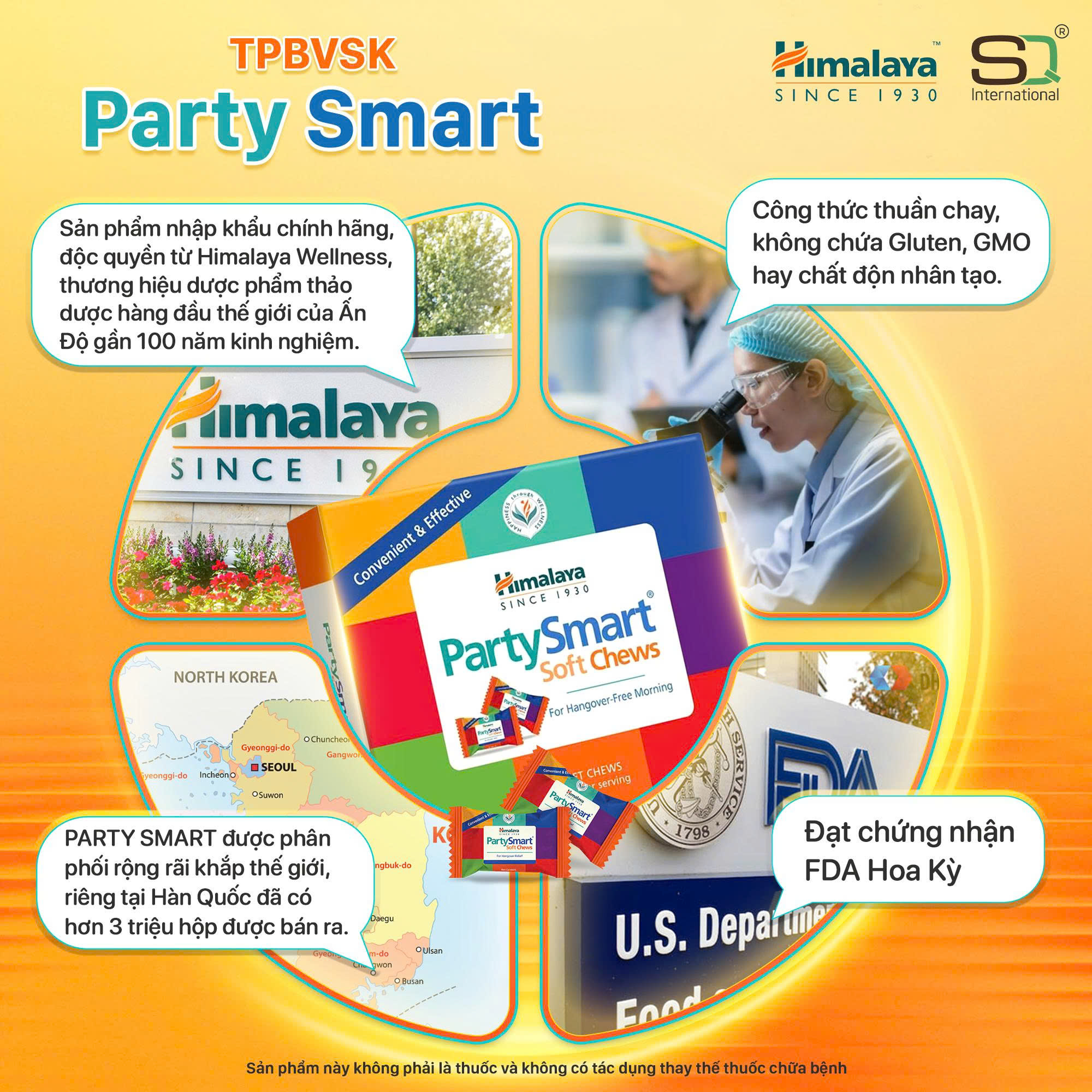 Combo 3 hộp 2 viên Kẹo giải rượu Party Smart hỗ trợ giảm buồn nôn, khó chịu sau tiệc tùng