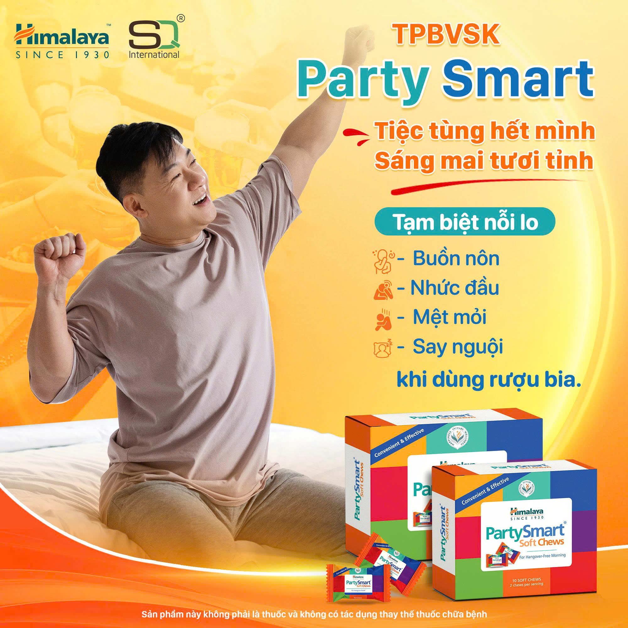 Combo 3 hộp 2 viên Kẹo giải rượu Party Smart hỗ trợ giảm buồn nôn, khó chịu sau tiệc tùng