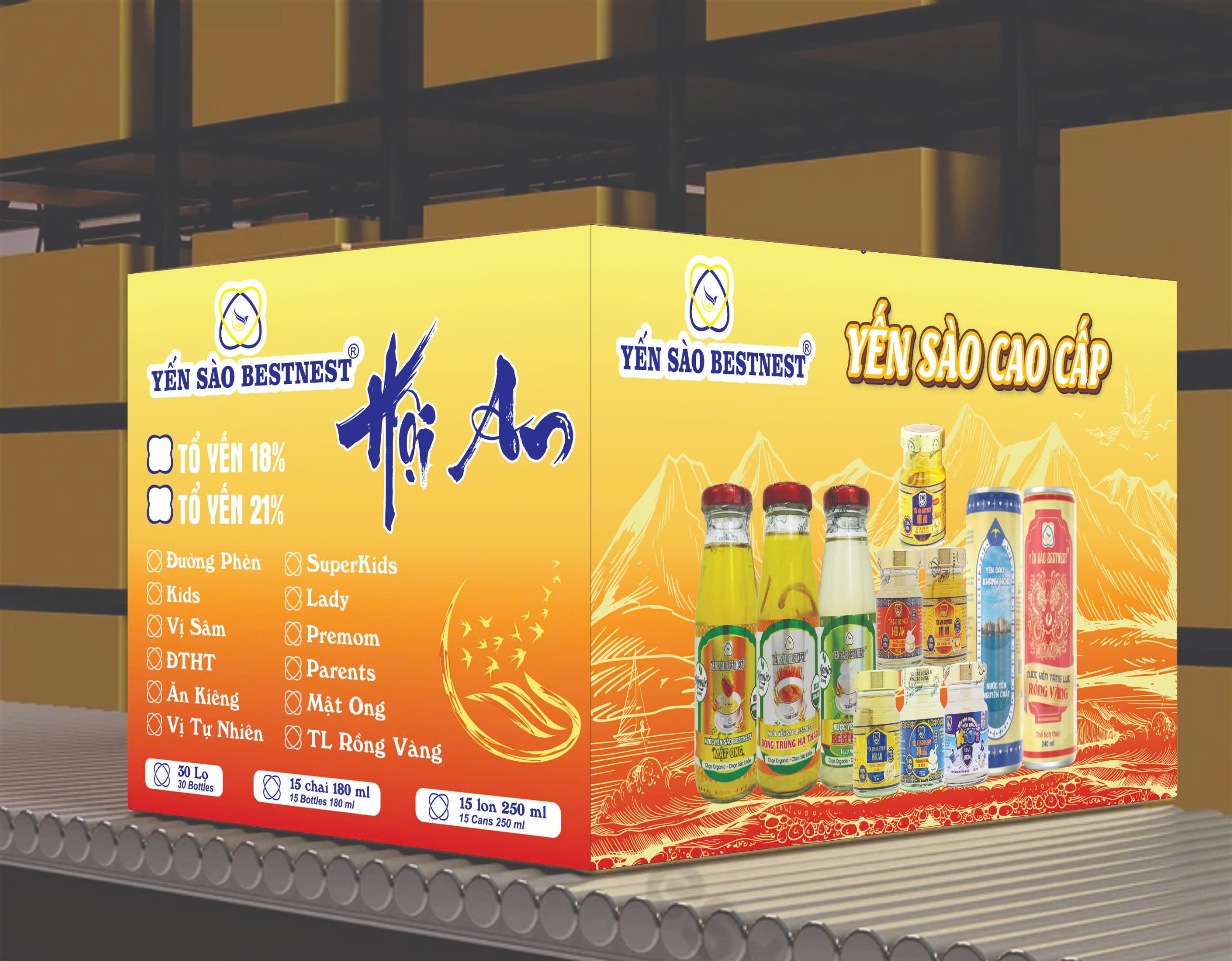 Thùng 30 hũ Yến Sào Chưng Sẵn Bestnest Hội An 21% Ngũ Vị (6 hũ Premium Đông Trùng Hạ Thảo – 6 hũ Lady – 6 hũ Supper Kids – 6 hũ Premom – 6 hũ Parents)