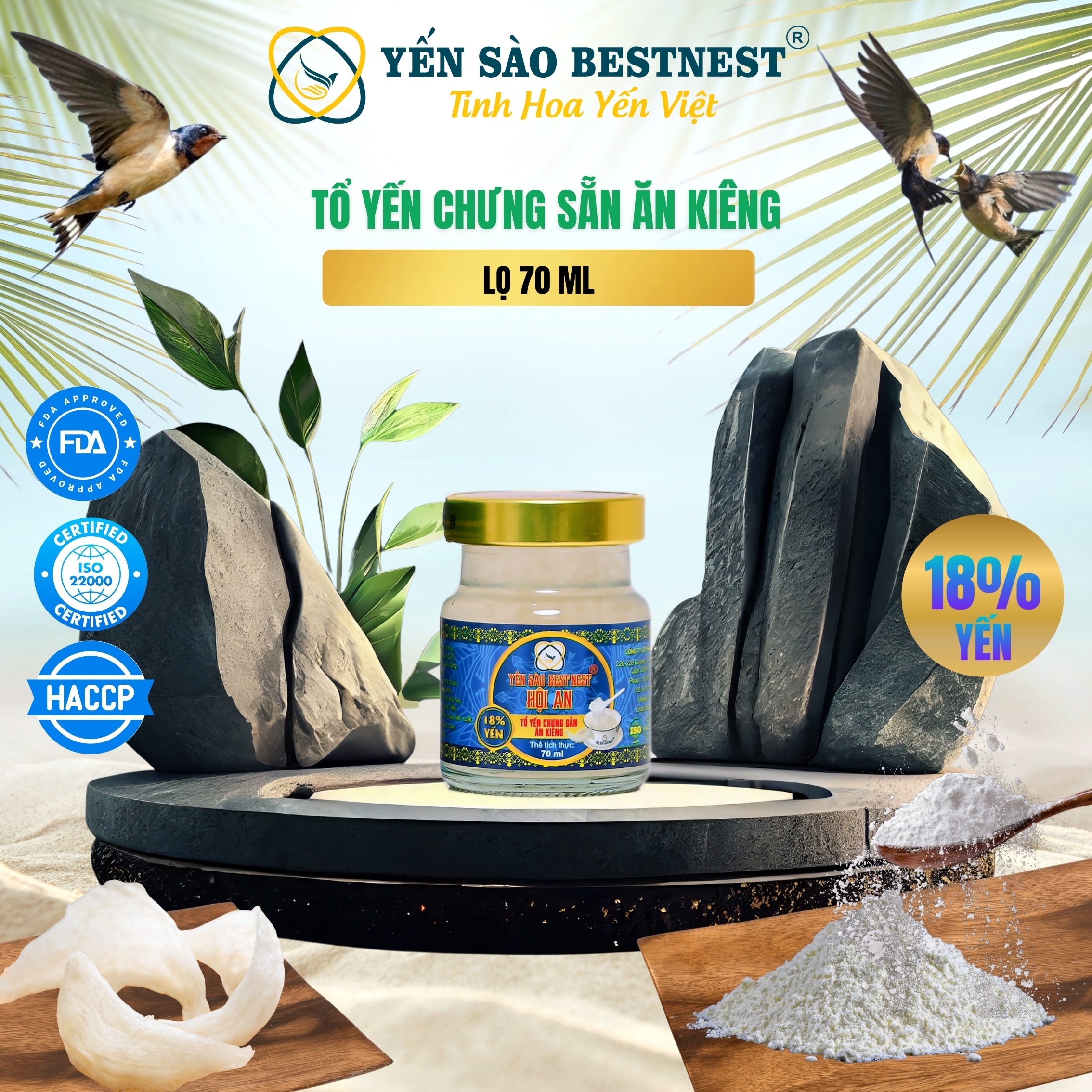 Thùng 30 hũ Yến Sào Chưng Sẵn Bestnest Hội An 18% Ngũ Vị (6 hũ Đường Phèn – 6 hũ Kid – 6 hũ Đông trùng hạ thảo – 6 hũ Nhân Sâm – 6 hũ Ăn Kiêng)