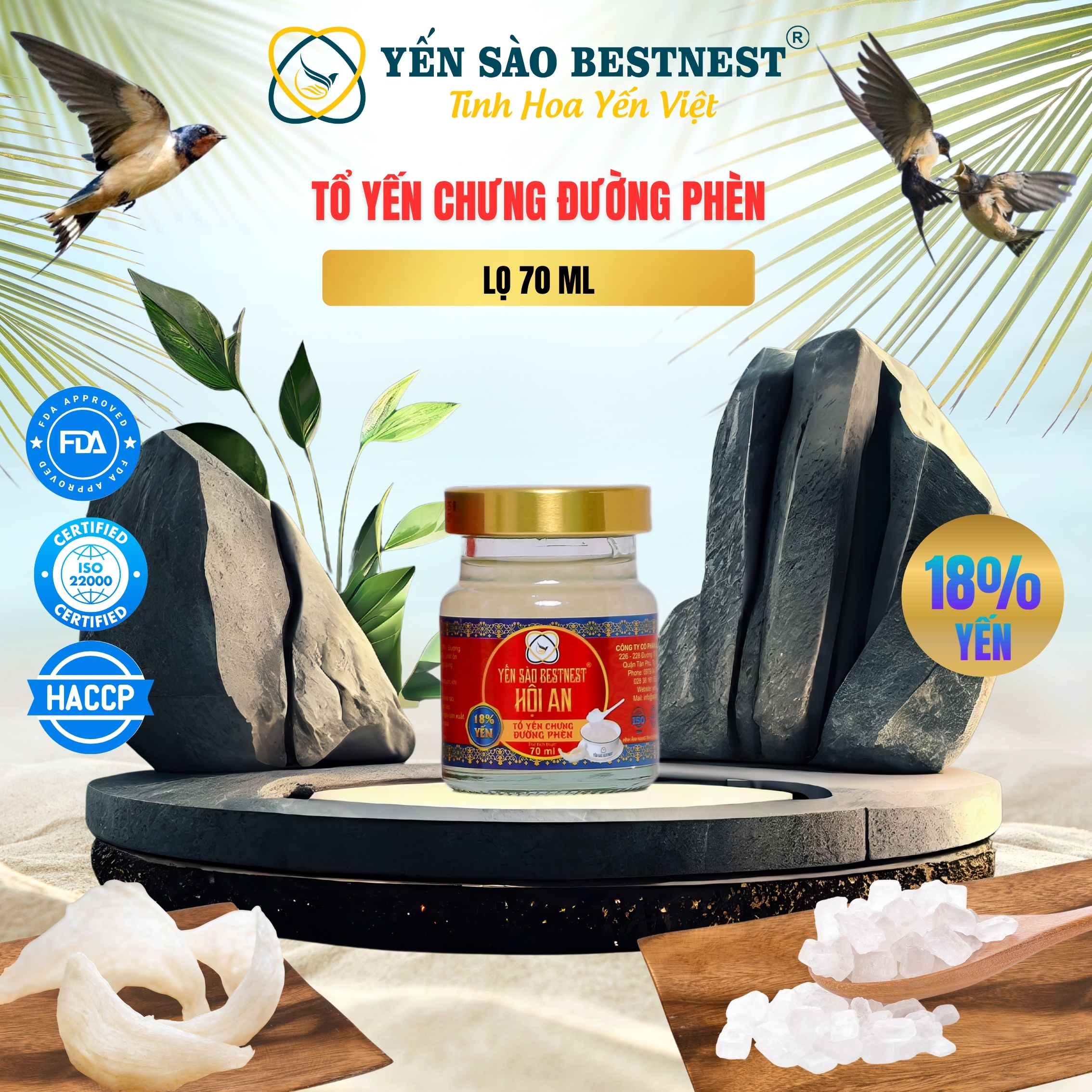 Thùng 30 hũ Yến Sào Chưng Sẵn Bestnest Hội An 18% Ngũ Vị (6 hũ Đường Phèn – 6 hũ Kid – 6 hũ Đông trùng hạ thảo – 6 hũ Nhân Sâm – 6 hũ Ăn Kiêng)
