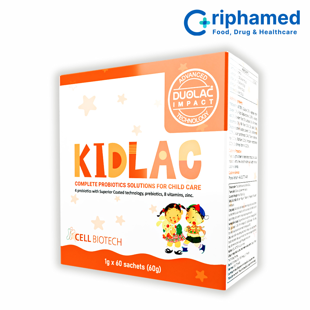 Men vi sinh hỗ trợ tiêu hóa cho trẻ Kidlac (Hộp 60 gói)