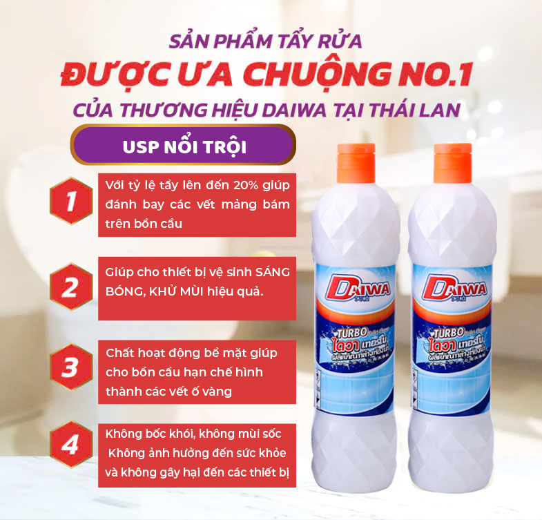 Nước tẩy bồn cầu DAIWA 900ml/chai màu trắng