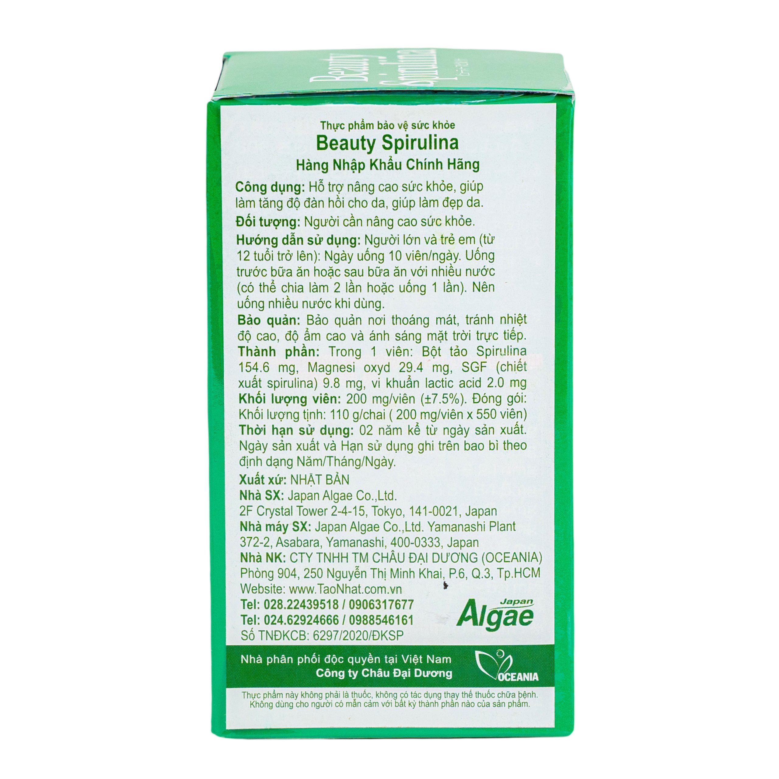 Tảo Beauty Spirulina Nhật Bản giúp đẹp da, tăng sức đề kháng 550v