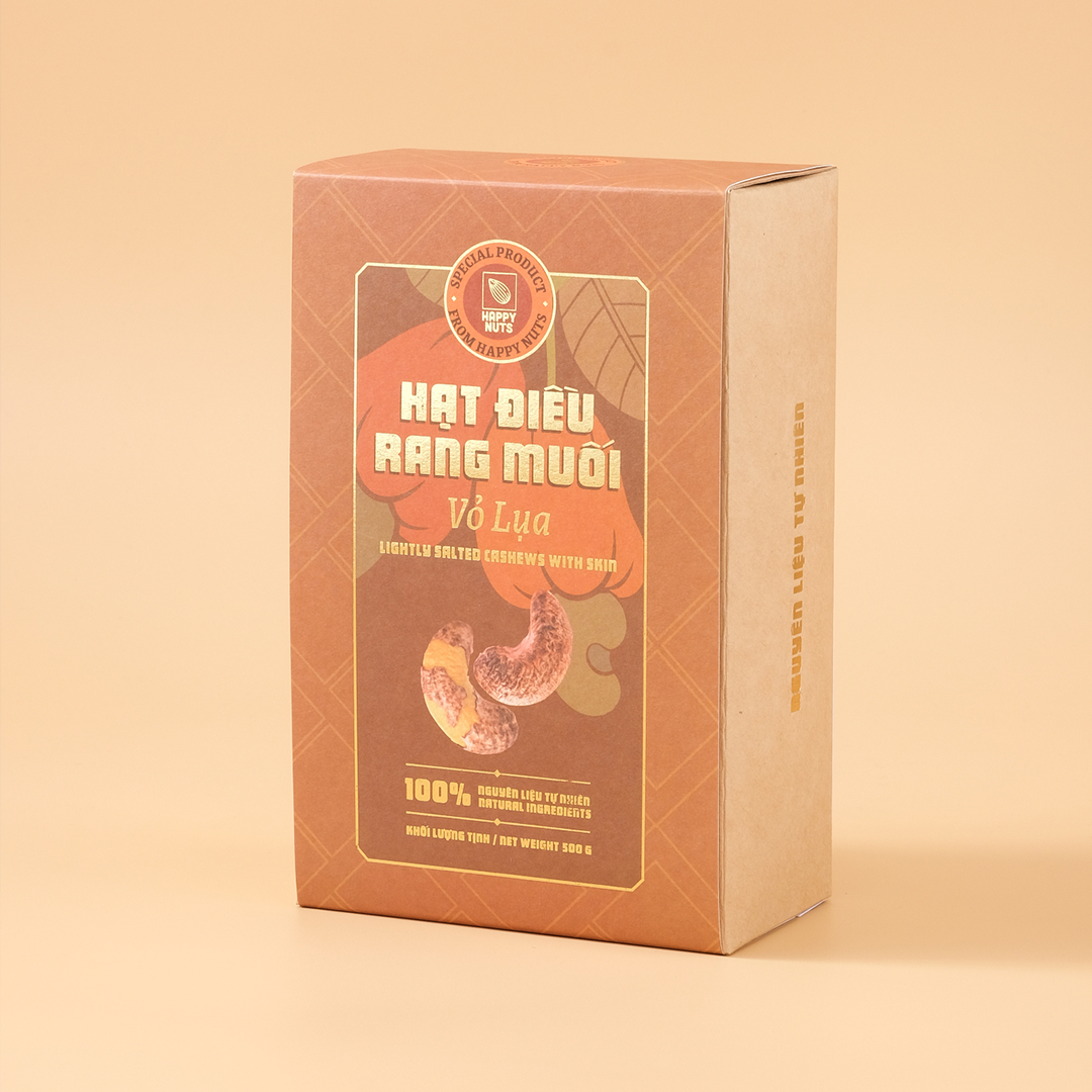 Hạt điều rang muối loại 1 (còn vỏ lụa) Happy Nuts 500g