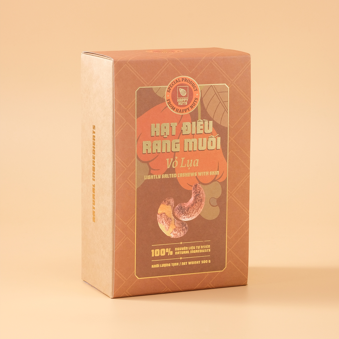 Hạt điều rang muối loại 1 (còn vỏ lụa) Happy Nuts 500g