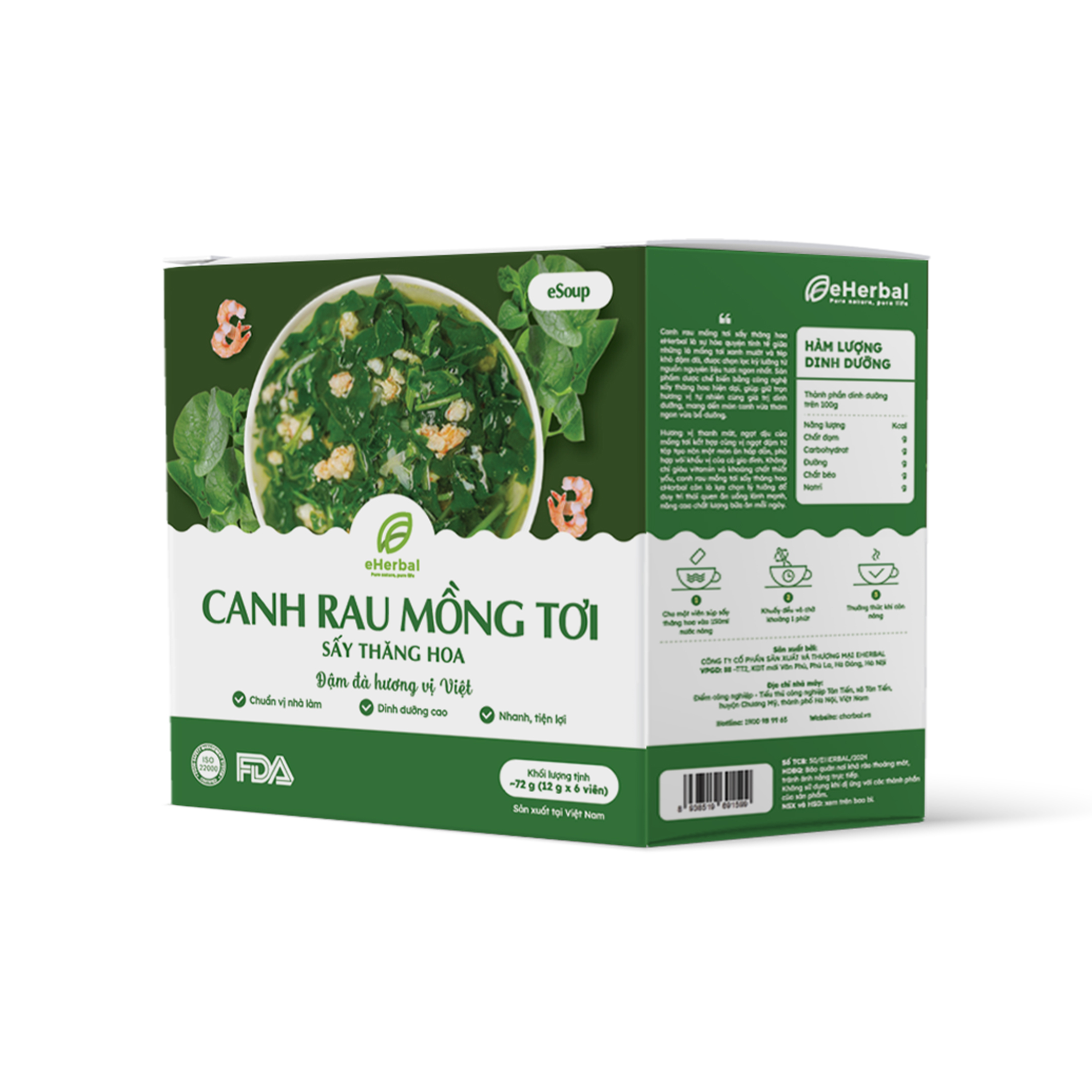 Canh rau mồng tơi sấy thăng hoa eSoup