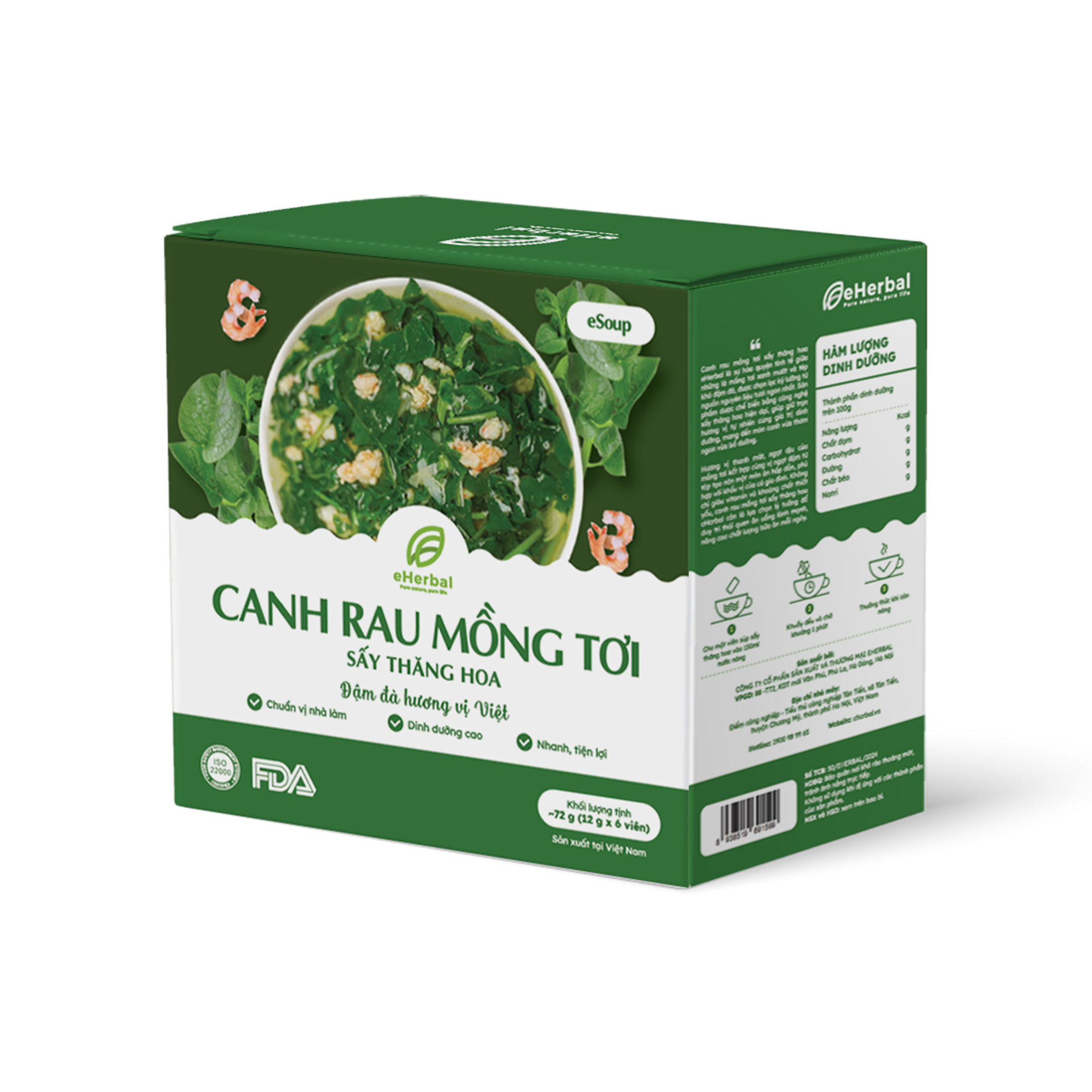 Canh rau mồng tơi sấy thăng hoa eSoup