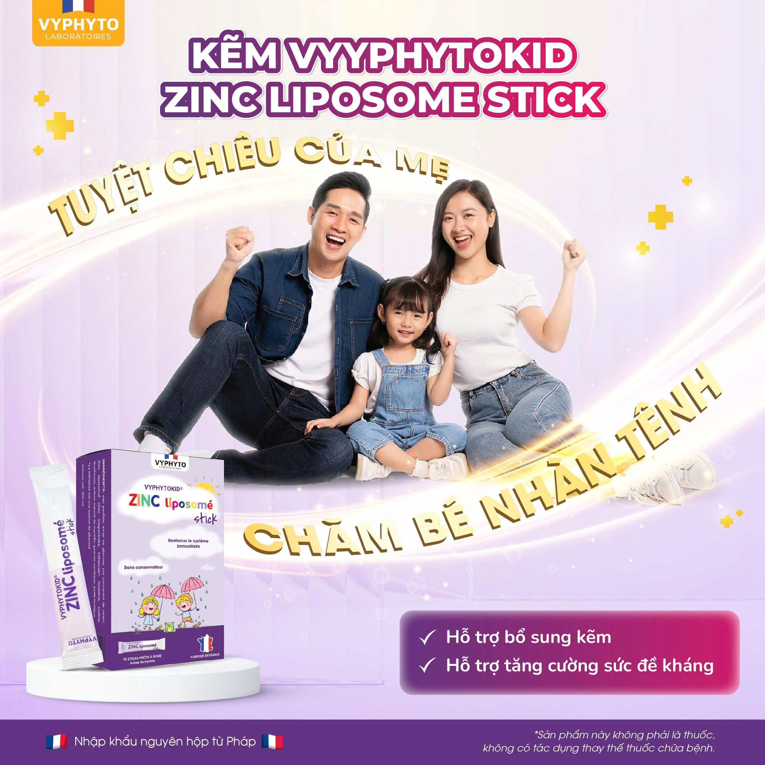 Thực phẩm bảo vệ sức khỏe VYPHYTOKID ZINC liposomé stick hỗ trợ bổ sung kẽm (hộp 14 gói)