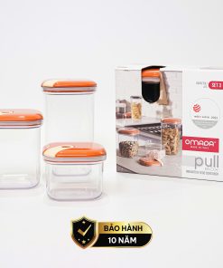 Set 3 hộp đựng thực phẩm khô (500-1000-1500ml) nhựa nguyên sinh pull box cao cấp OMADA – Model : M6933SI