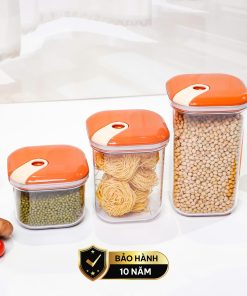 Set 3 hộp đựng thực phẩm khô (500-1000-1500ml) nhựa nguyên sinh pull box cao cấp OMADA – Model : M6933SI