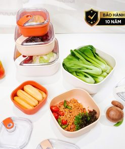 Set 3 hộp đựng thực phẩm (425-1000-2000ml) nhựa nguyên sinh pull box cao cấp OMADA – Model: M6753CA1