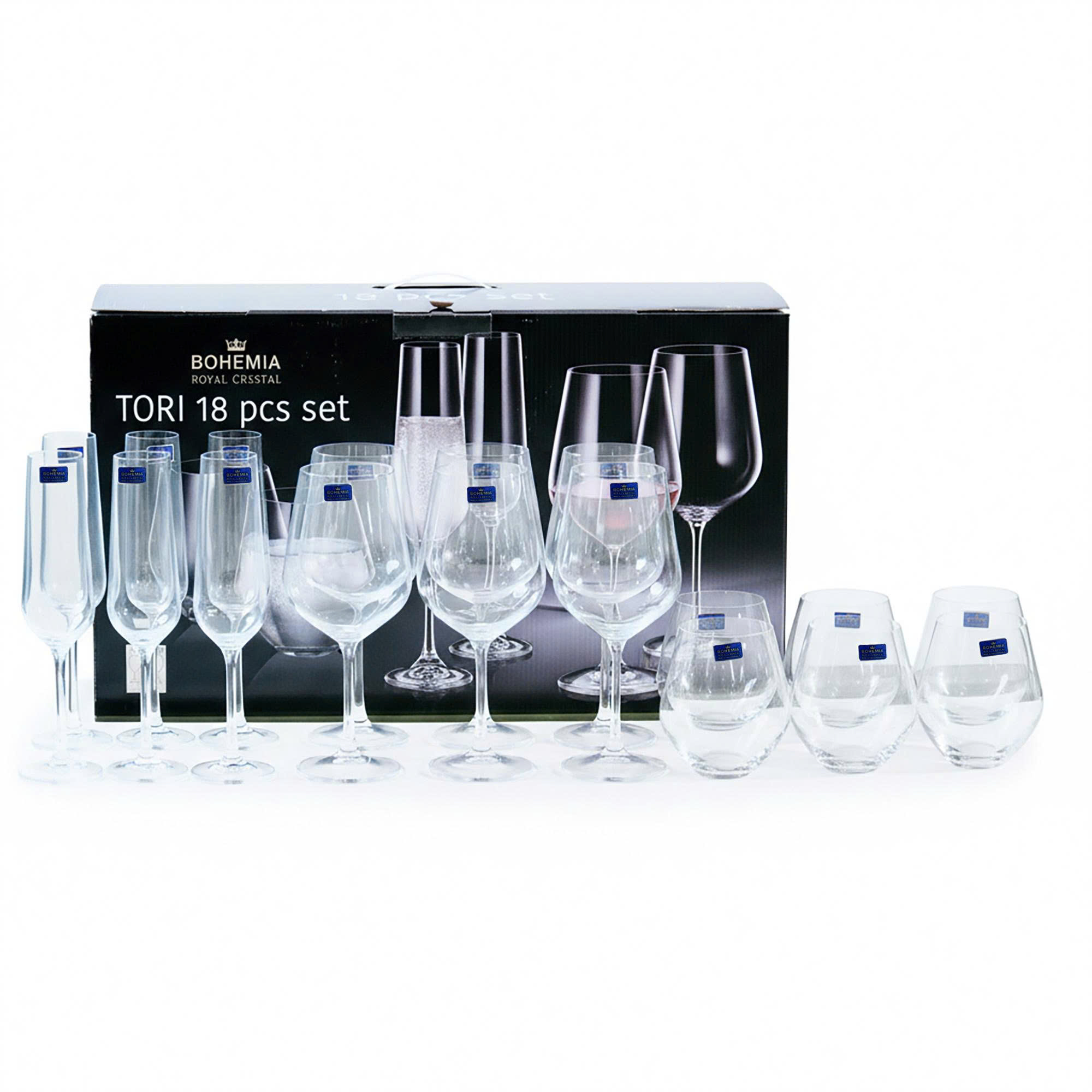 Bộ 18 ly pha lê TORI SET Bohemia Royal Crystal – Model: TORI SET 18pc
