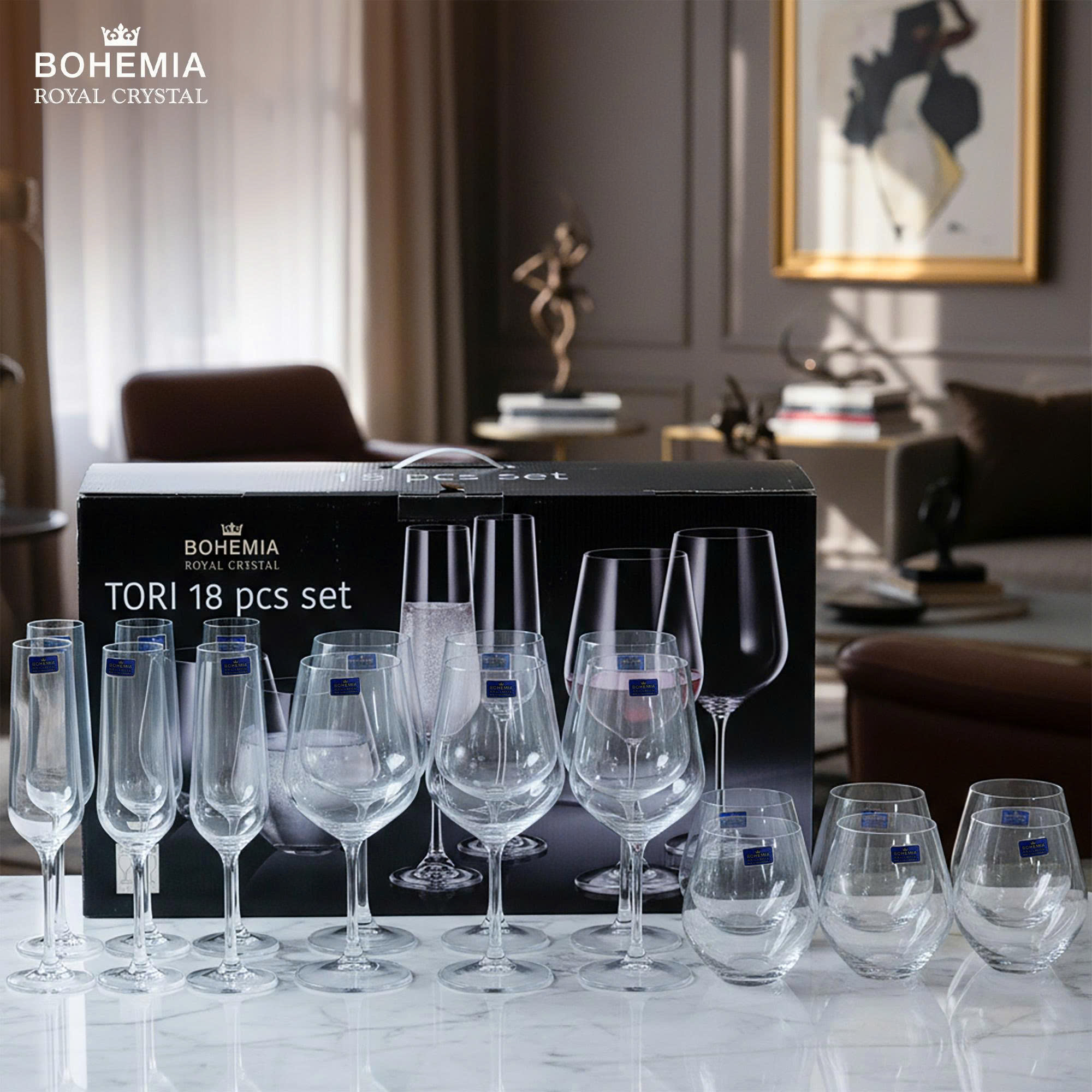 Bộ 18 ly pha lê TORI SET Bohemia Royal Crystal – Model: TORI SET 18pc