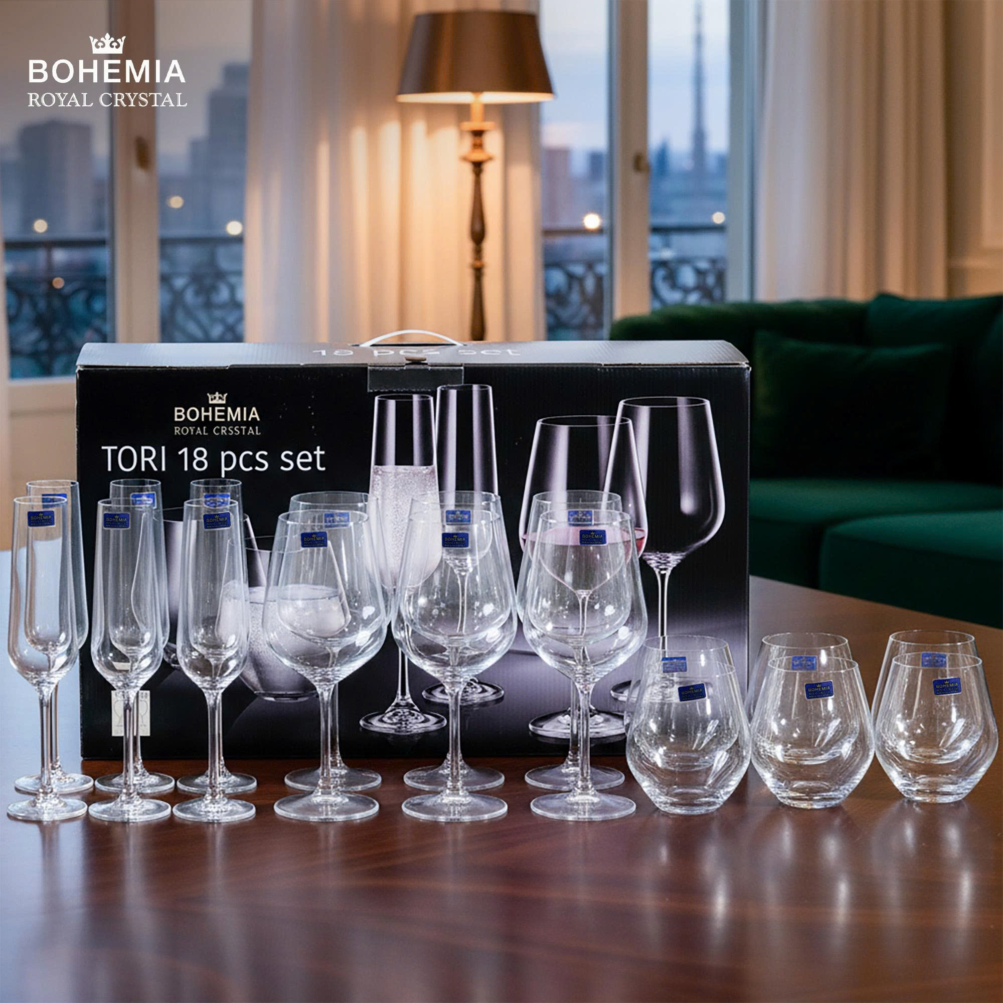 Bộ 18 ly pha lê TORI SET Bohemia Royal Crystal – Model: TORI SET 18pc